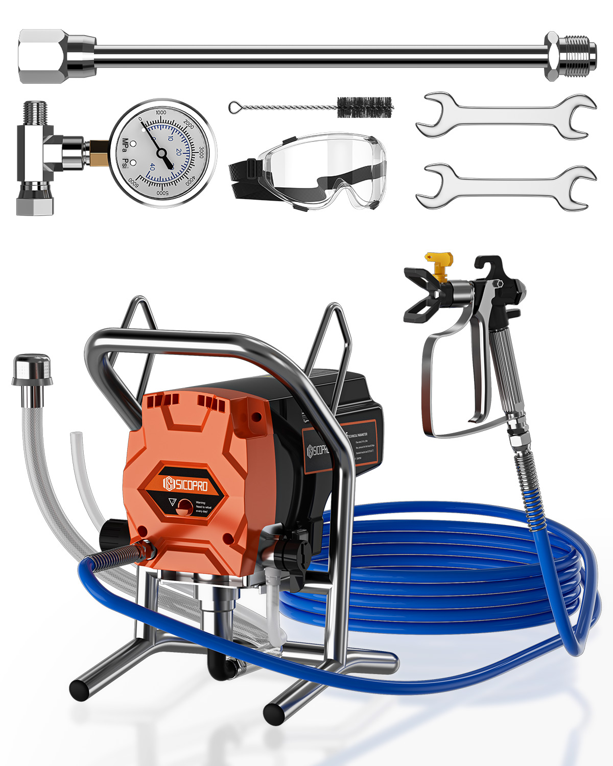 Professional Electric Airless Paint Sprayer Kit with Spray Gun, Hose, Pressure Gauge and Accessories