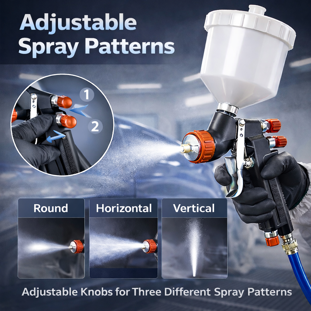 Adjustable HVLP Gravity Spray Gun with Wide Fan Pattern