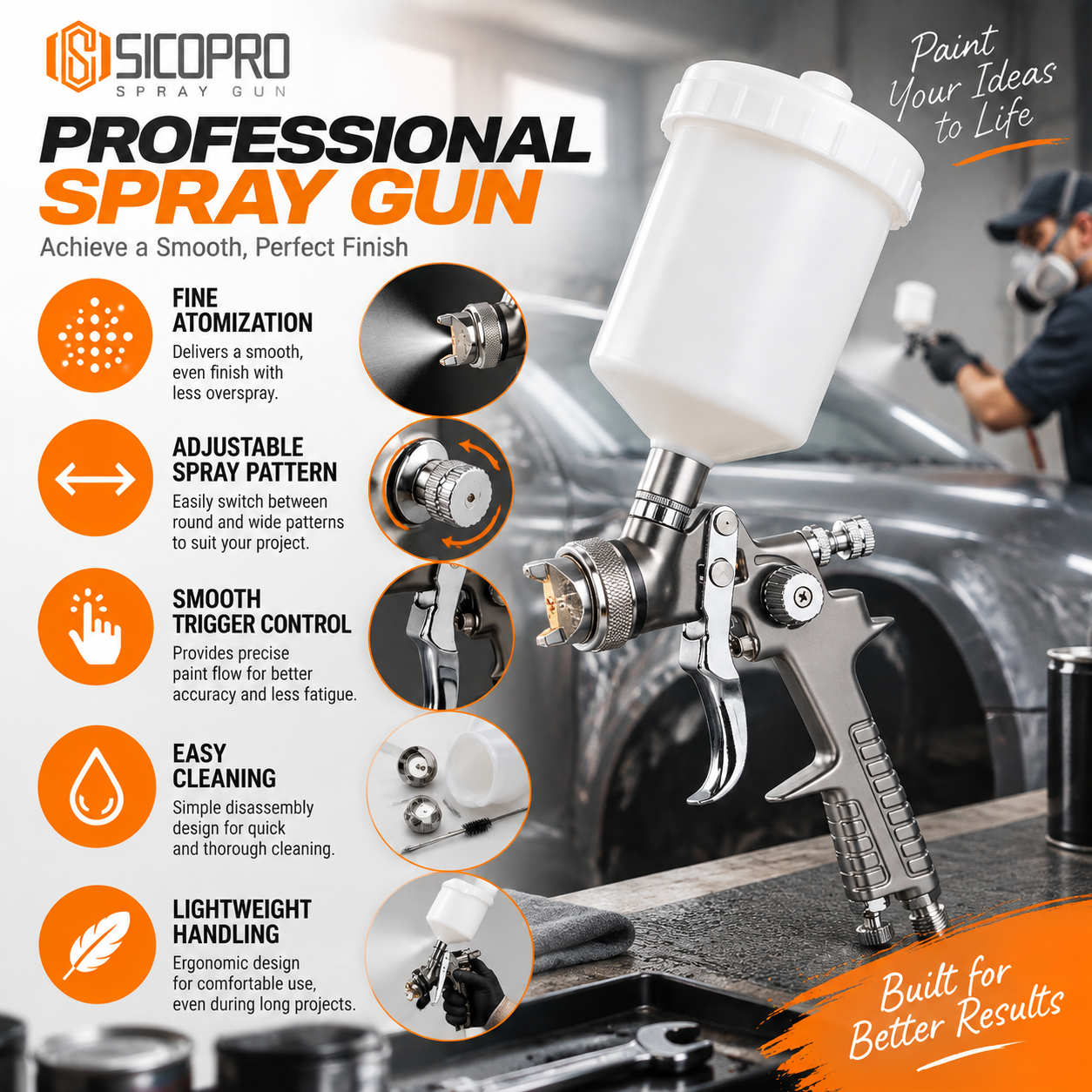 SICOPRO Precision Pneumatic Paint Application Gun