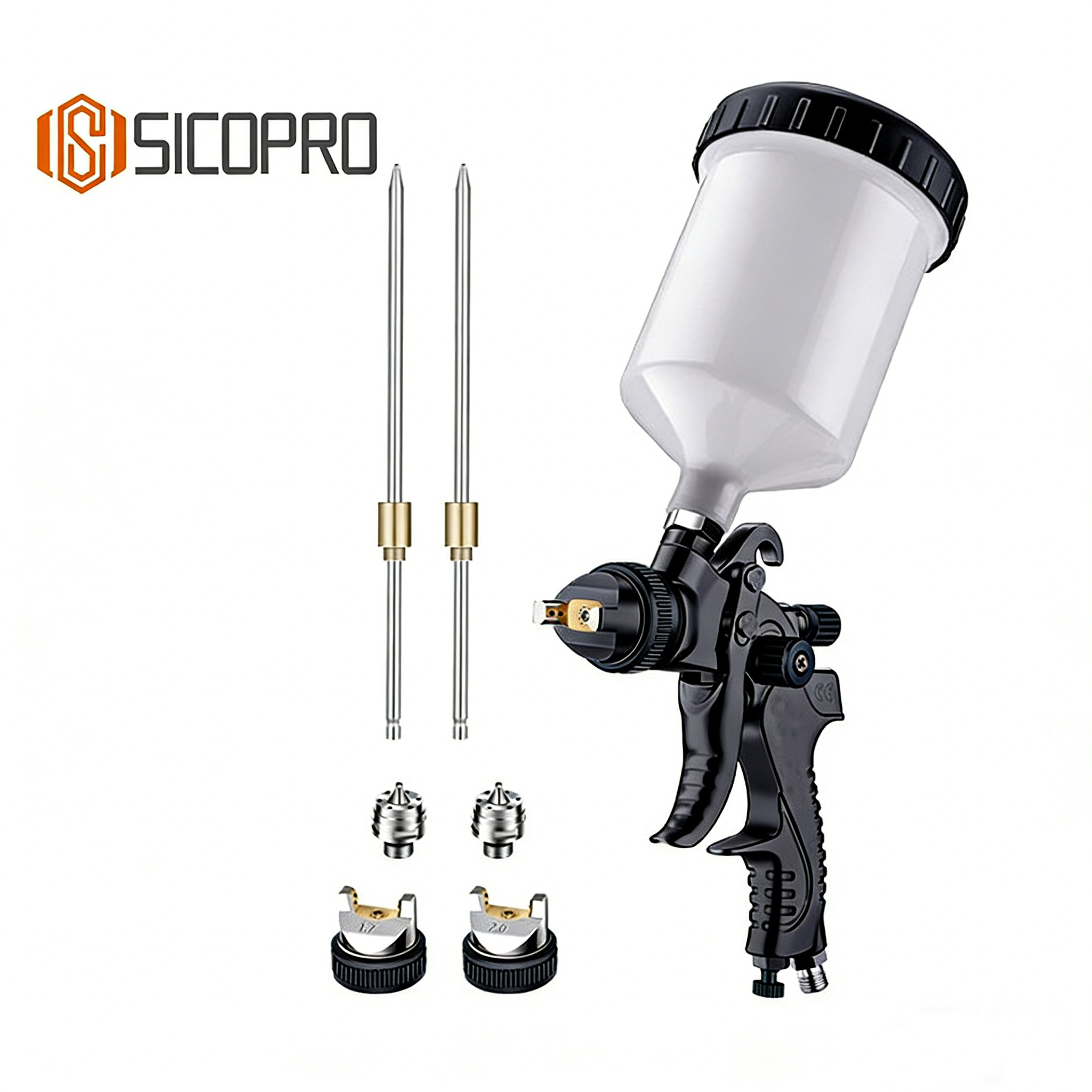 SICOPRO 2008 LVLP Spray Gun Kit with 1.4/1.7/2.0mm Nozzles for Automotive and Furniture Refinishing