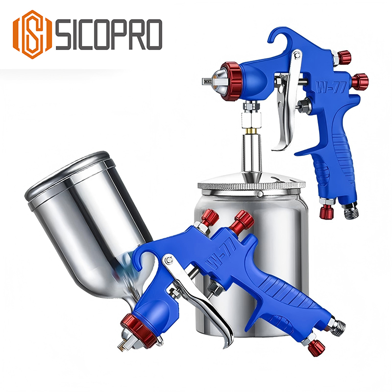 W-77G LVLP Spray Gun Set – Dual Blue Guns with Suction Cup for Refinishing