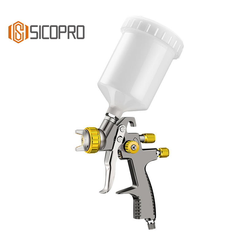 SICOPRO LVLP Gravity Feed Spray Gun – Gold Adjustment Knobs – High Transfer Efficiency Paint Gun