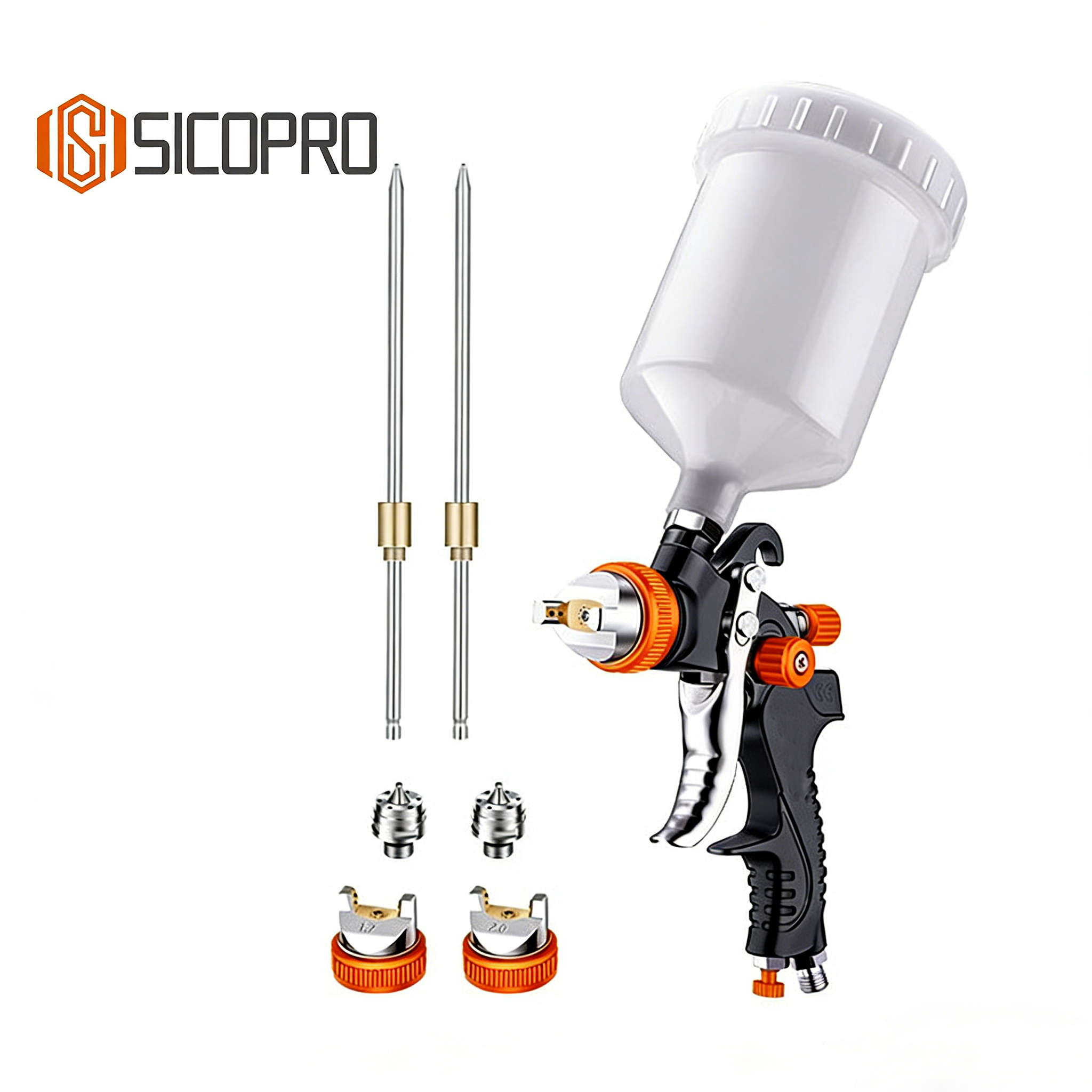SK2008 Dual-Tone LVLP Spray Gun – Orange & Black Professional Paint Gun Set