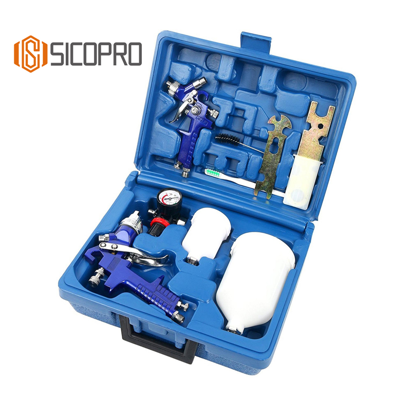 SICOPRO LVLP Gravity Feed Spray Gun Kit with Carrying Case – 3 Gun Set