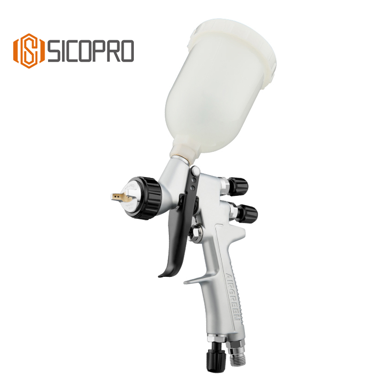 mini888 LVLP Gravity Feed Spray Gun – Silver Finish