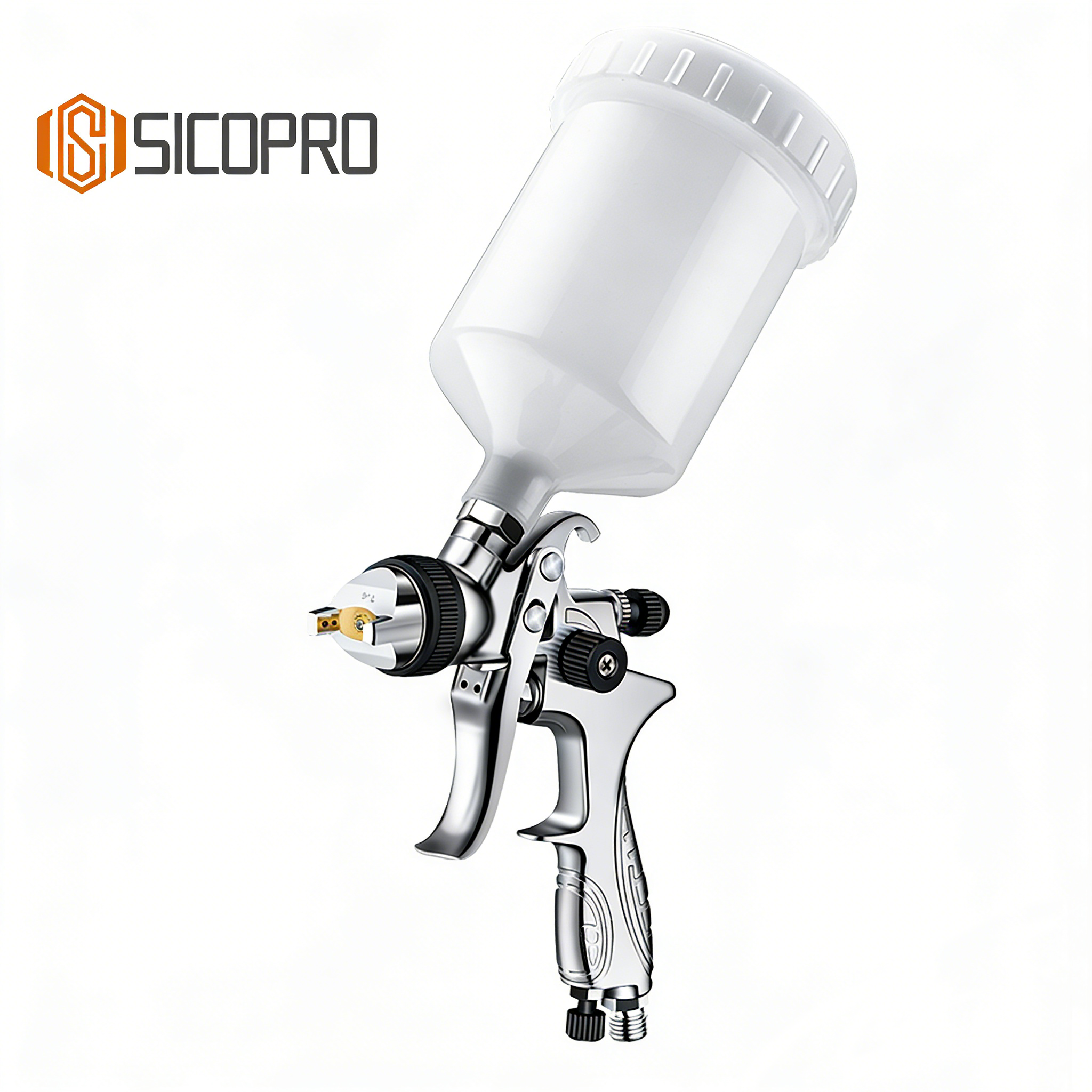 SICOPRO H887P Black Knob LVLP Gravity Feed Spray Gun – High Transfer Efficiency Refinish Tool