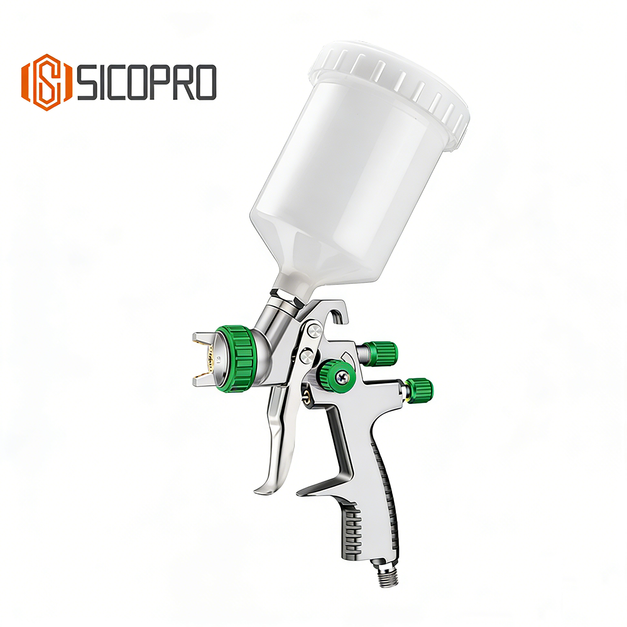 SICOPRO LVLP Gravity Feed Spray Gun – Green Adjustment Knobs – Automotive Refinish Paint Sprayer
