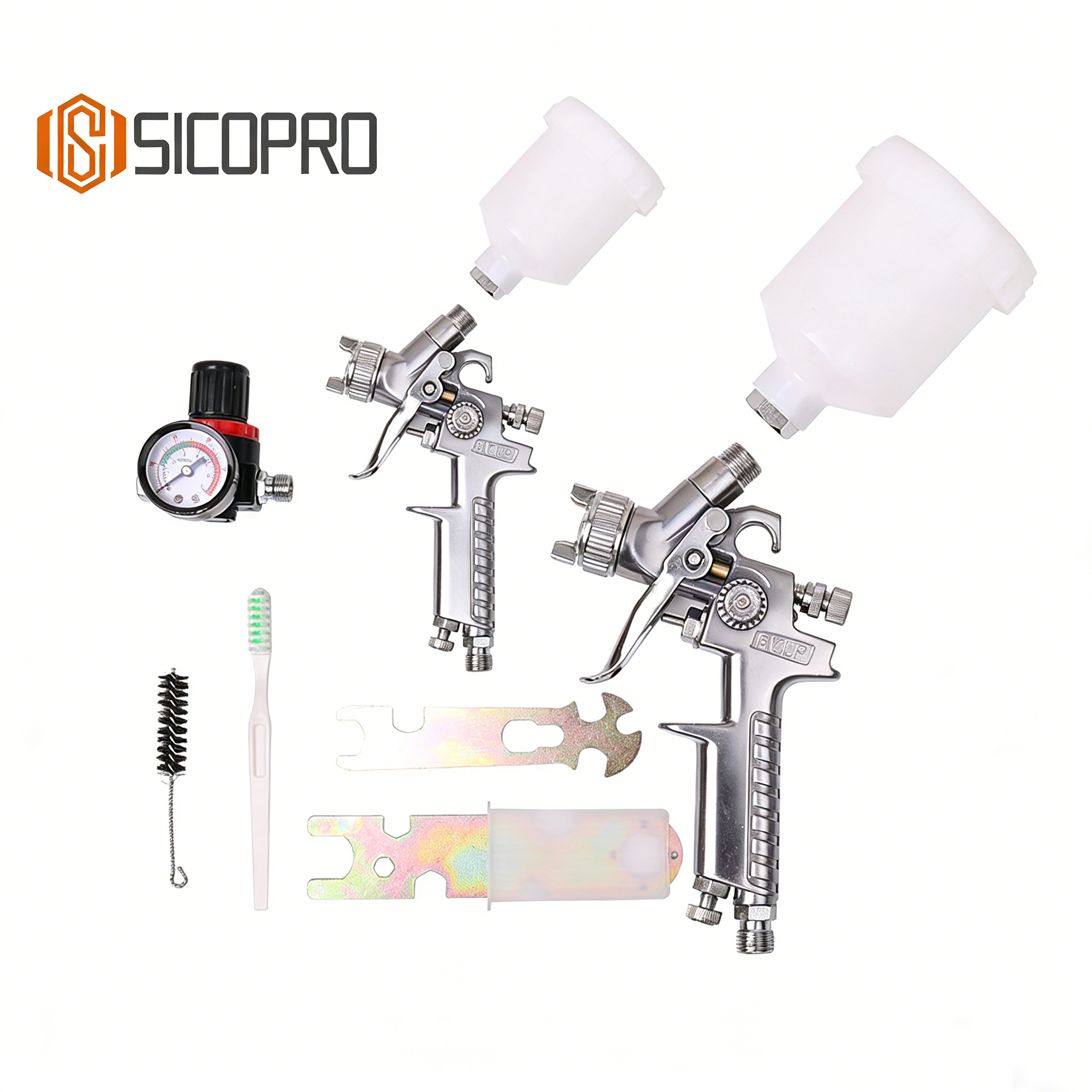 SICOPRO H827 Kit LVLP Spray Gun Set – Chrome Finish for Professional Refinishing