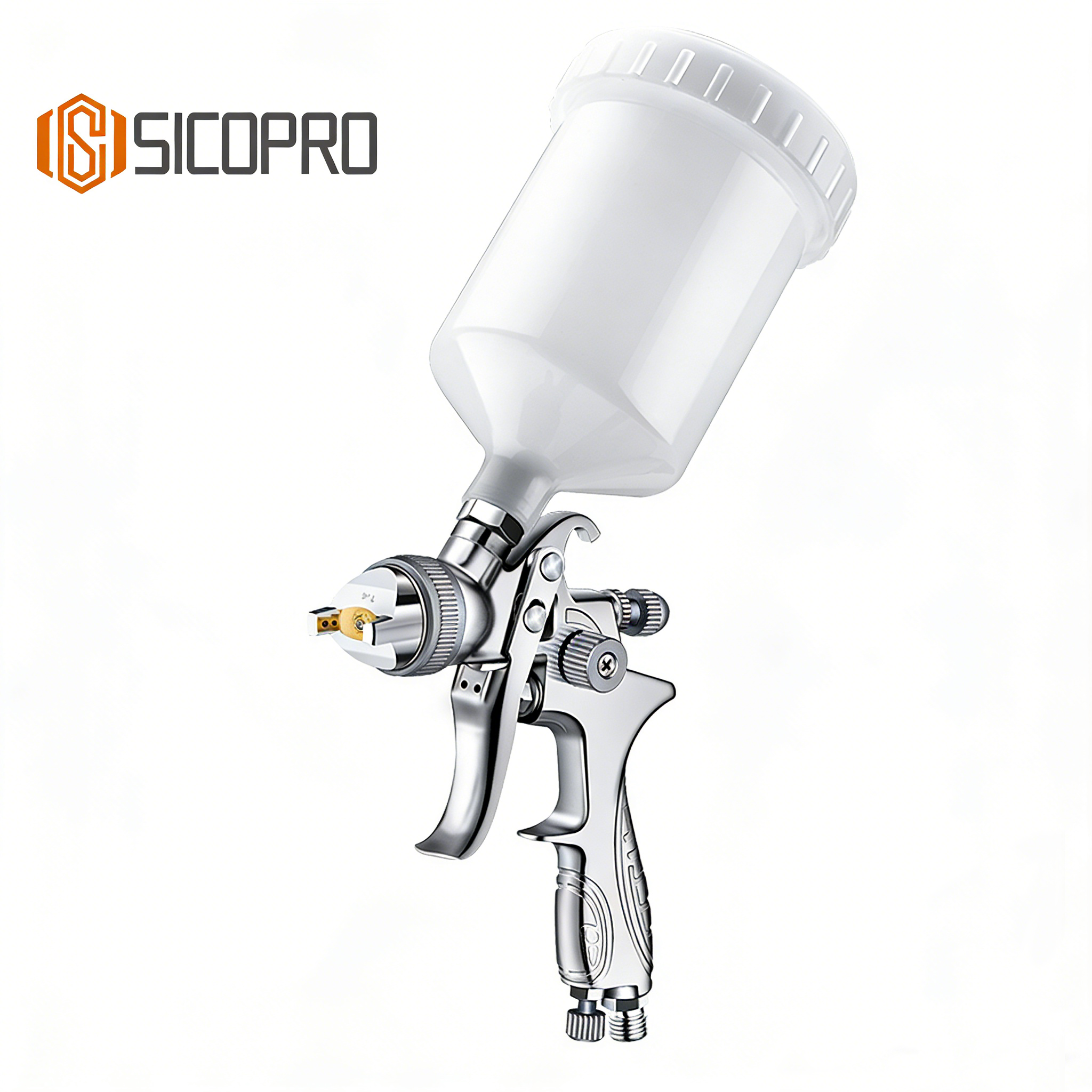 SICOPRO H887P Silver Knob LVLP Gravity Feed Spray Gun – High Transfer Efficiency Refinish Tool