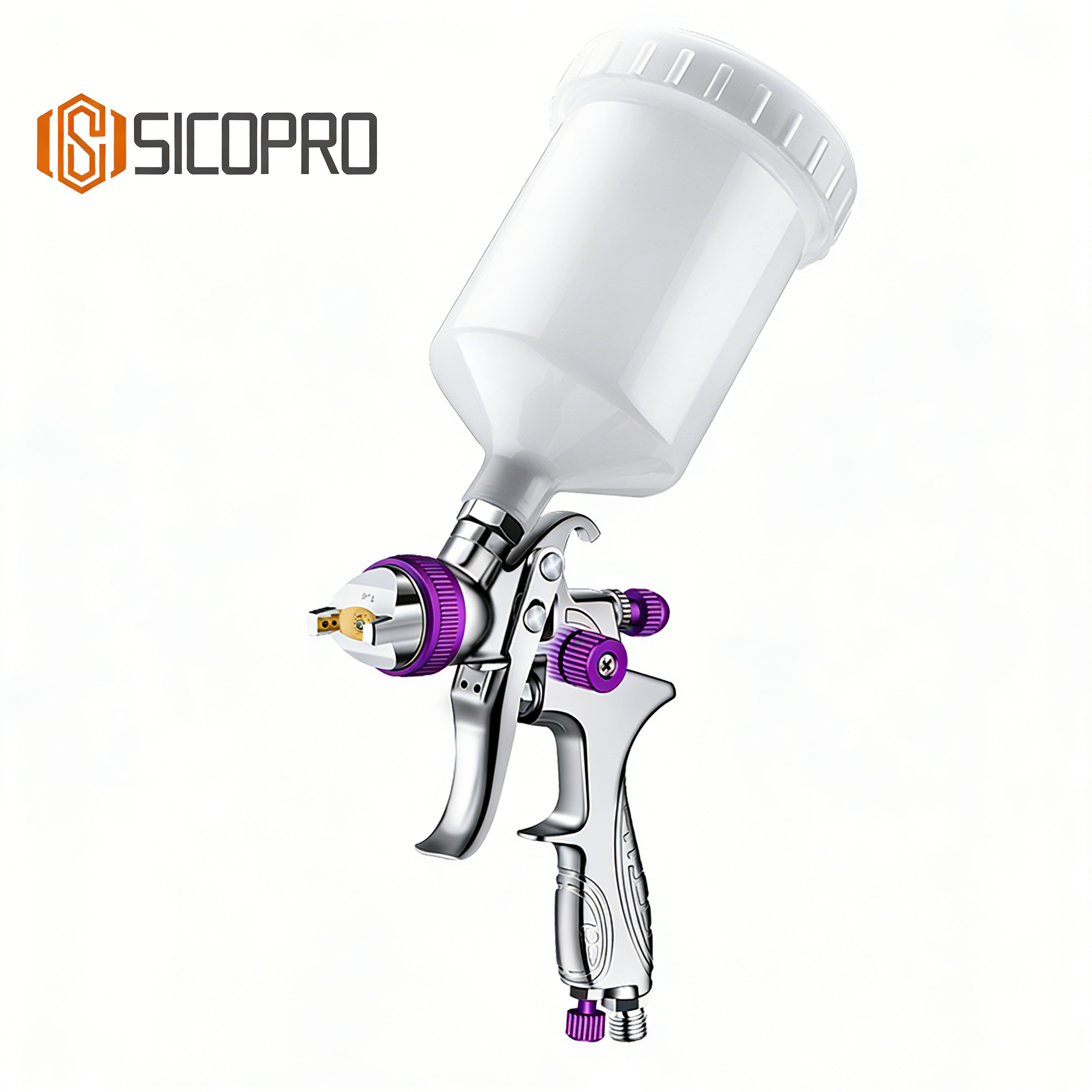 SICOPRO H887P Purple Knob LVLP Gravity Feed Spray Gun – High Transfer Efficiency Refinish Tool