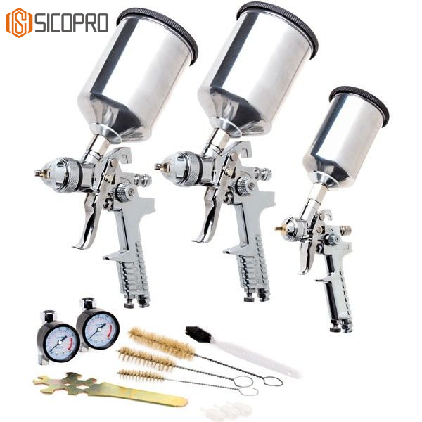 H-827P + H-2000P LVLP Spray Gun Kit with Aluminum Cups – 3-Piece Gravity Feed Automotive & Detail Paint Set