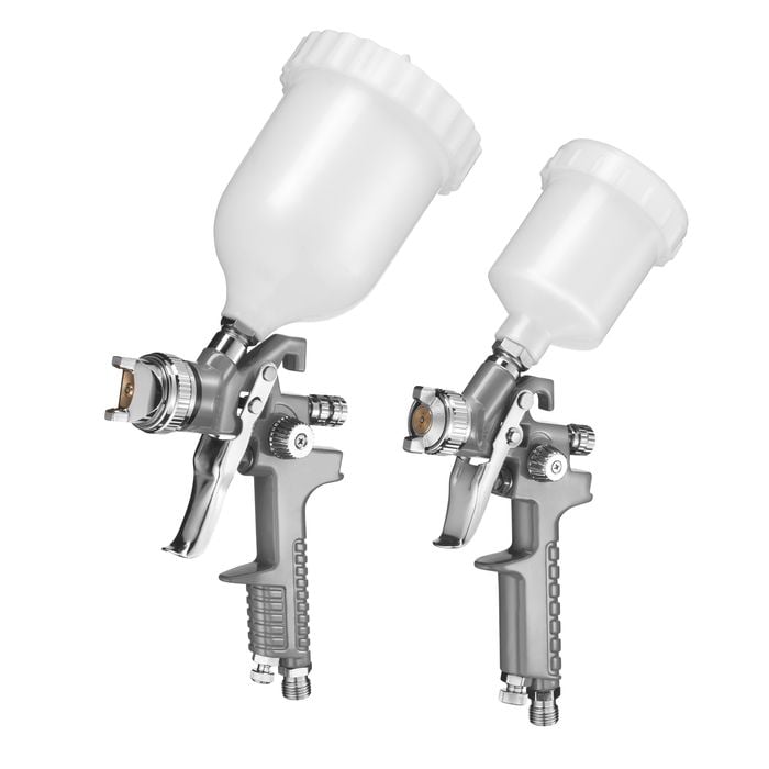 H-827P + H-2000P LVLP Spray Gun Kit (Grey) with MF-05 Regulator – Gravity Feed Guns with Plastic Cups