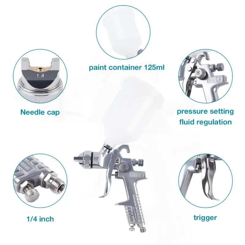 H-827P+H-2000P LVLP Chrome Spray Gun Kit with Plastic Cups