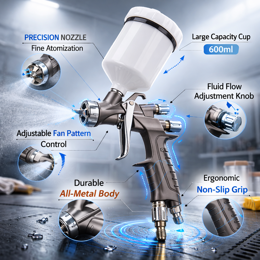 Professional Automotive Car Body Repair Refinished Painting LVLP Spray Gun 600ml