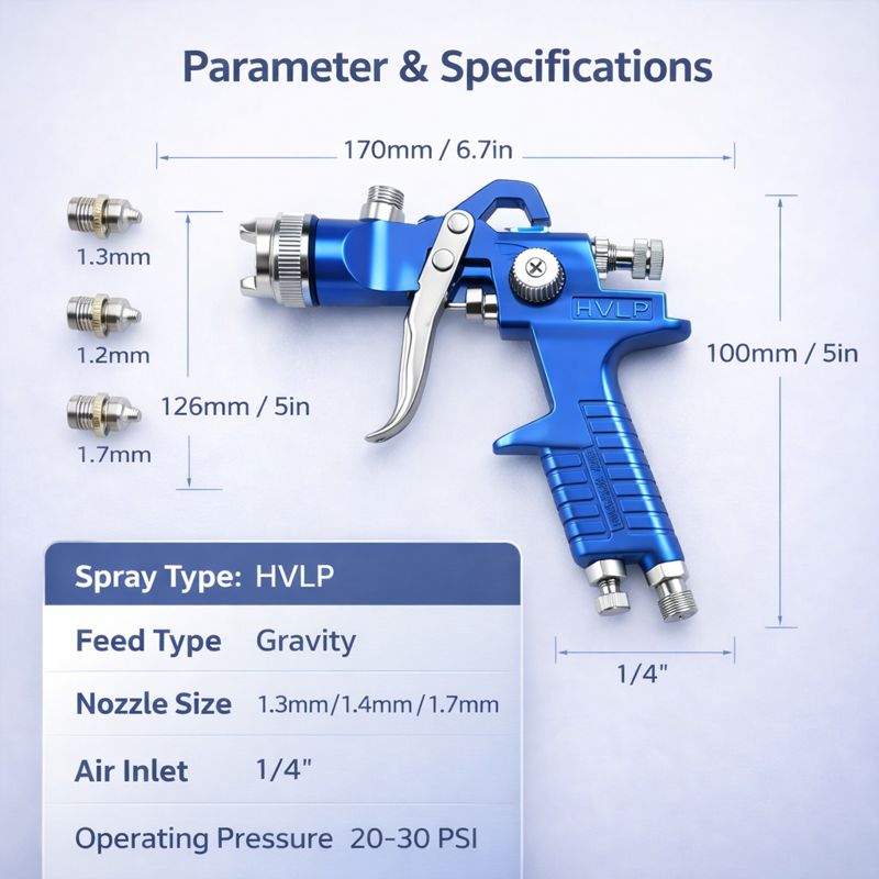HVLP LVLP Gravity Spray Gun – Adjustable Nozzles for Smooth Application