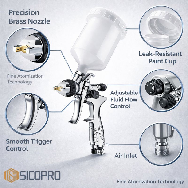 SICOPRO SK-887 LVLP Spray Gun - Fine Atomization & Leak-Resistant Cup