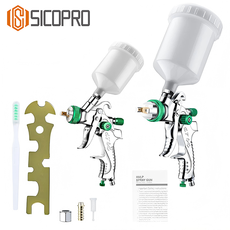 SICOPRO Dual HVLP Spray Gun Set - Full Size & Mini Gun for Automotive and Detail Coating