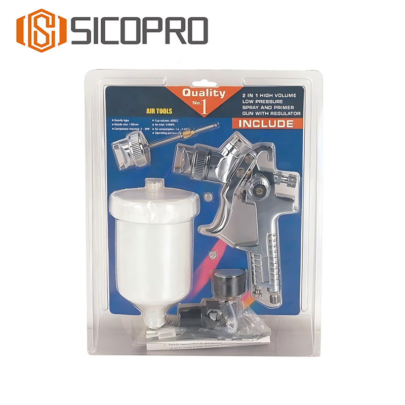 2 in 1 HVLP Spray Gun with Regulator and Nozzle Set - Blister Pack