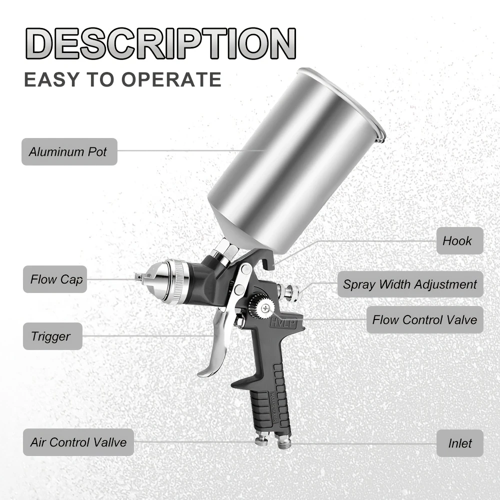 H-827P LVLP Gray Spray Gun Kit with Aluminum Cup