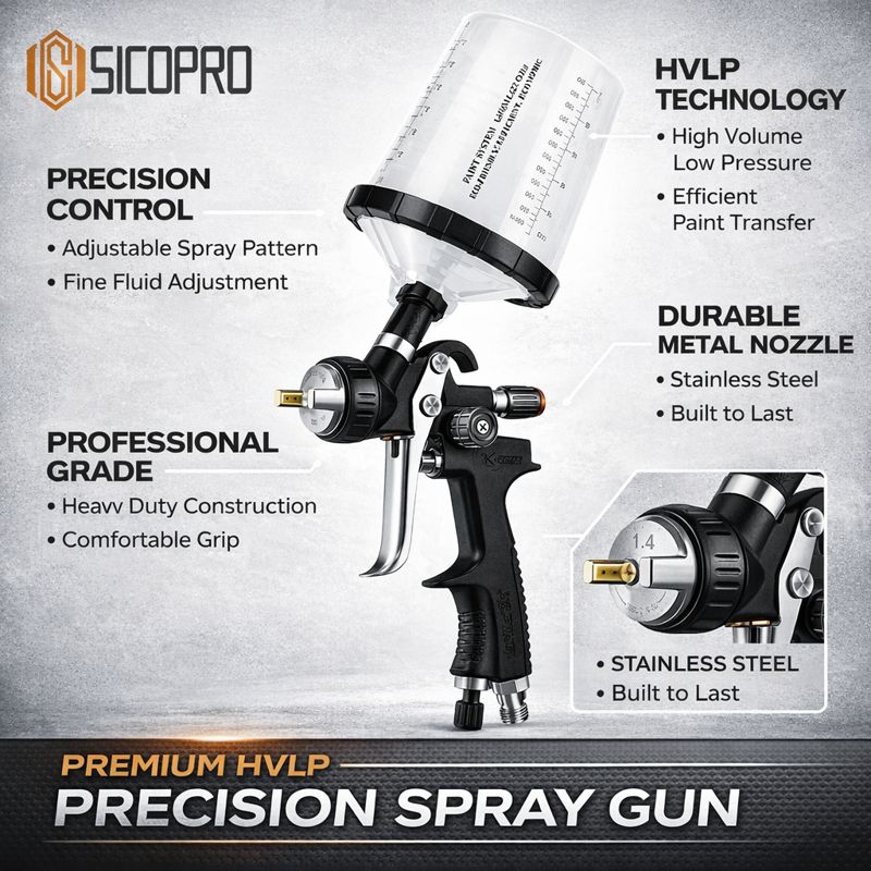 SK‑100 Premium Gravity Spray Gun – LVLP Paint Tool