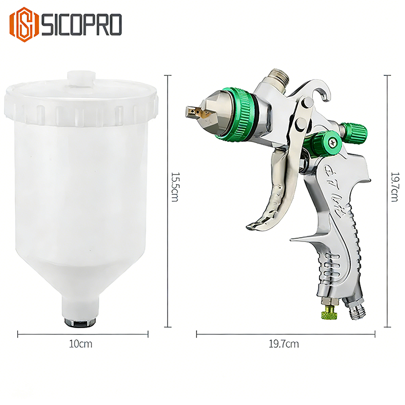 SICOPRO SK-2008 LVLP Spray Gun Green– High Precision Refinish Paint Gun with Gravity Feed Cup