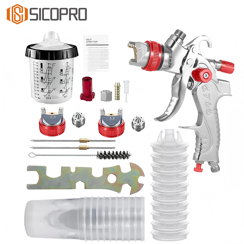 SK-2008 Red LVLP Spray Gun Kit with 10PCS 600ml Mixing Cups