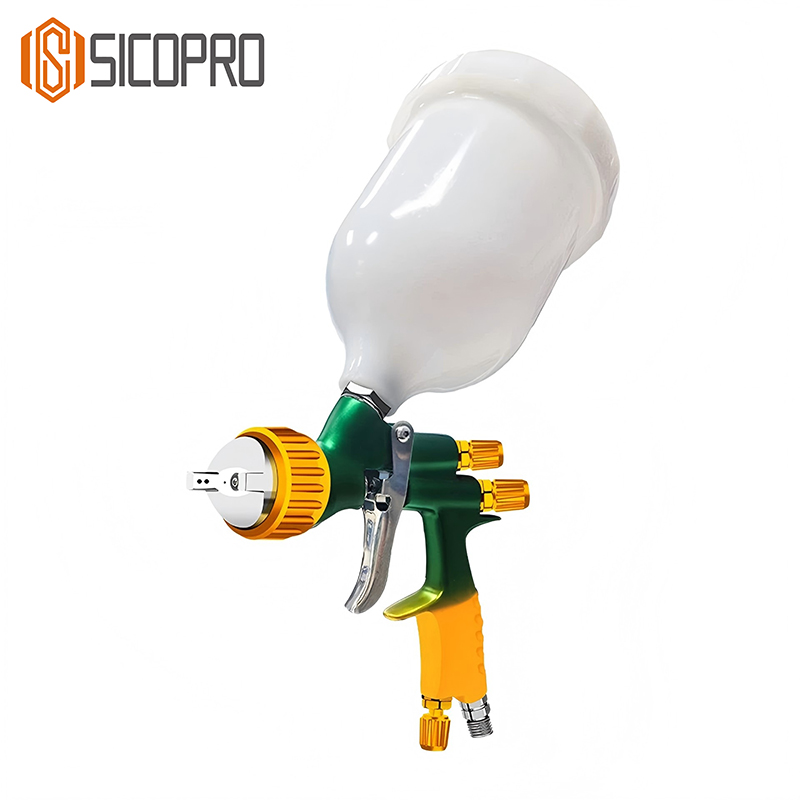 SK-2023 LVLP Spray Gun with 600ml Gravity Cup - Green & Yellow