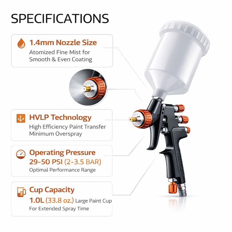 LVLP Gravity Feed Spray Gun with Metal Cup for Industrial Coating