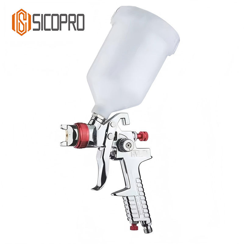 SK-827 HVLP Spray Gun – Chrome Red Gravity Feed High Transfer Efficiency Paint Gun