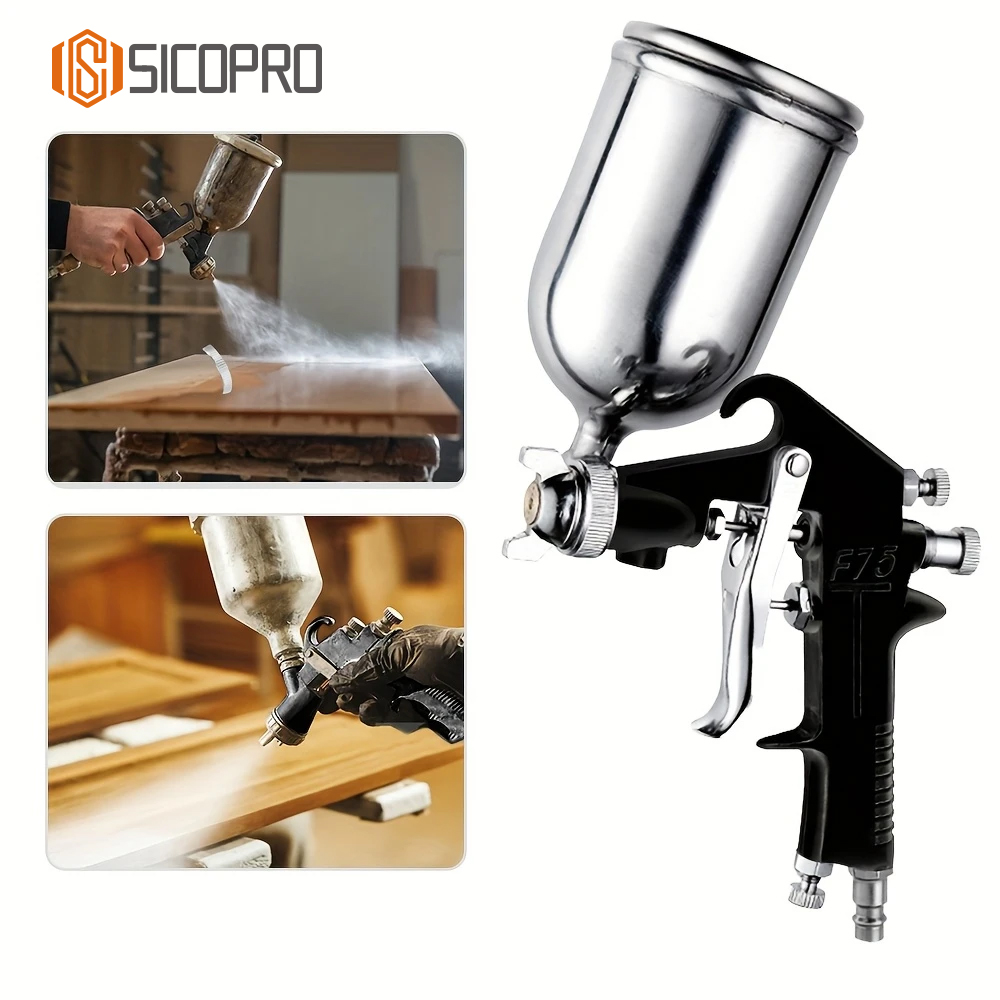 F-75 LVLP Suction Spray Gun – Large Capacity Metal Cup for Industrial Coating