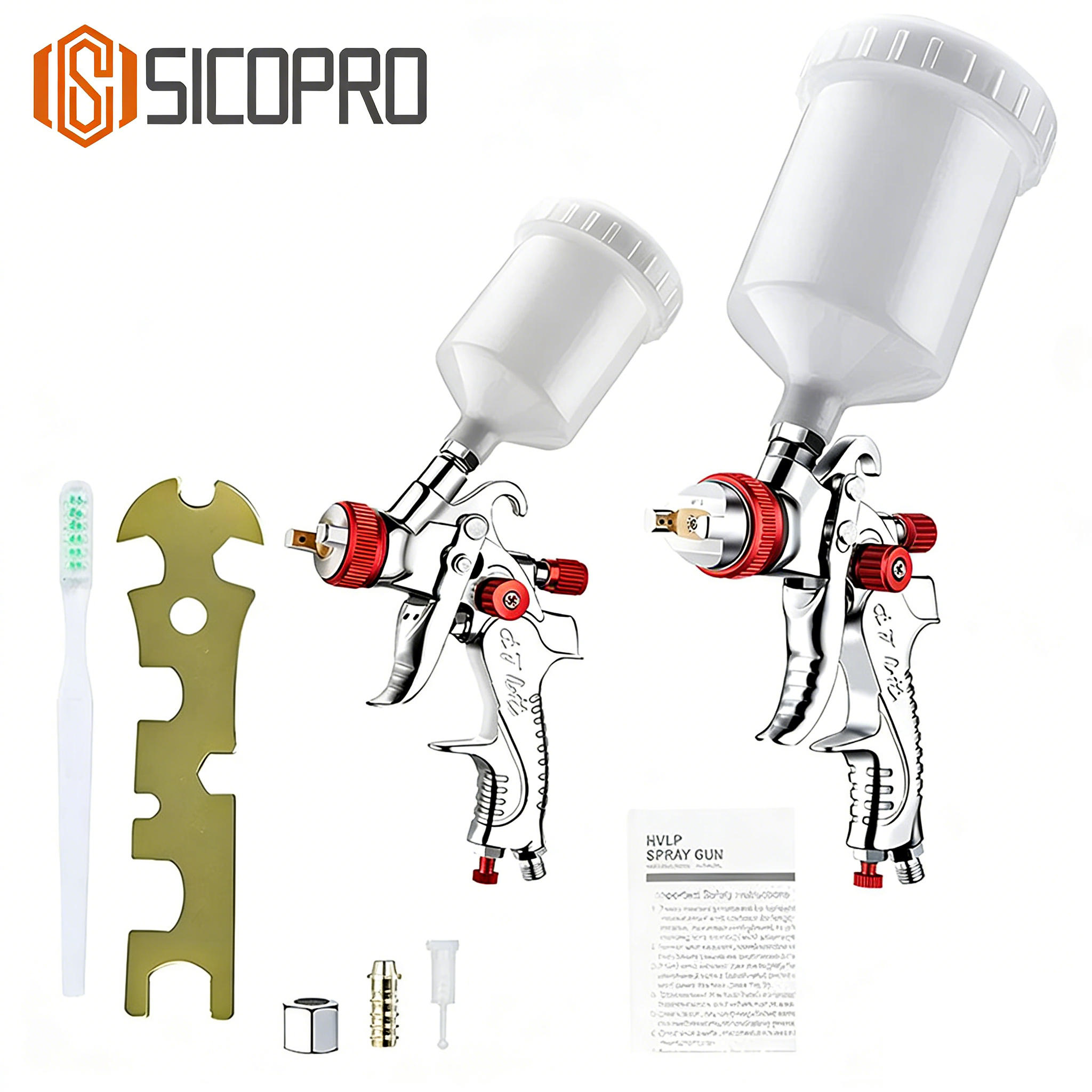 SICOPRO SK-2008 RED LVLP Automotive Refinishing Spray Gun Kit – Dual Size, High Precision