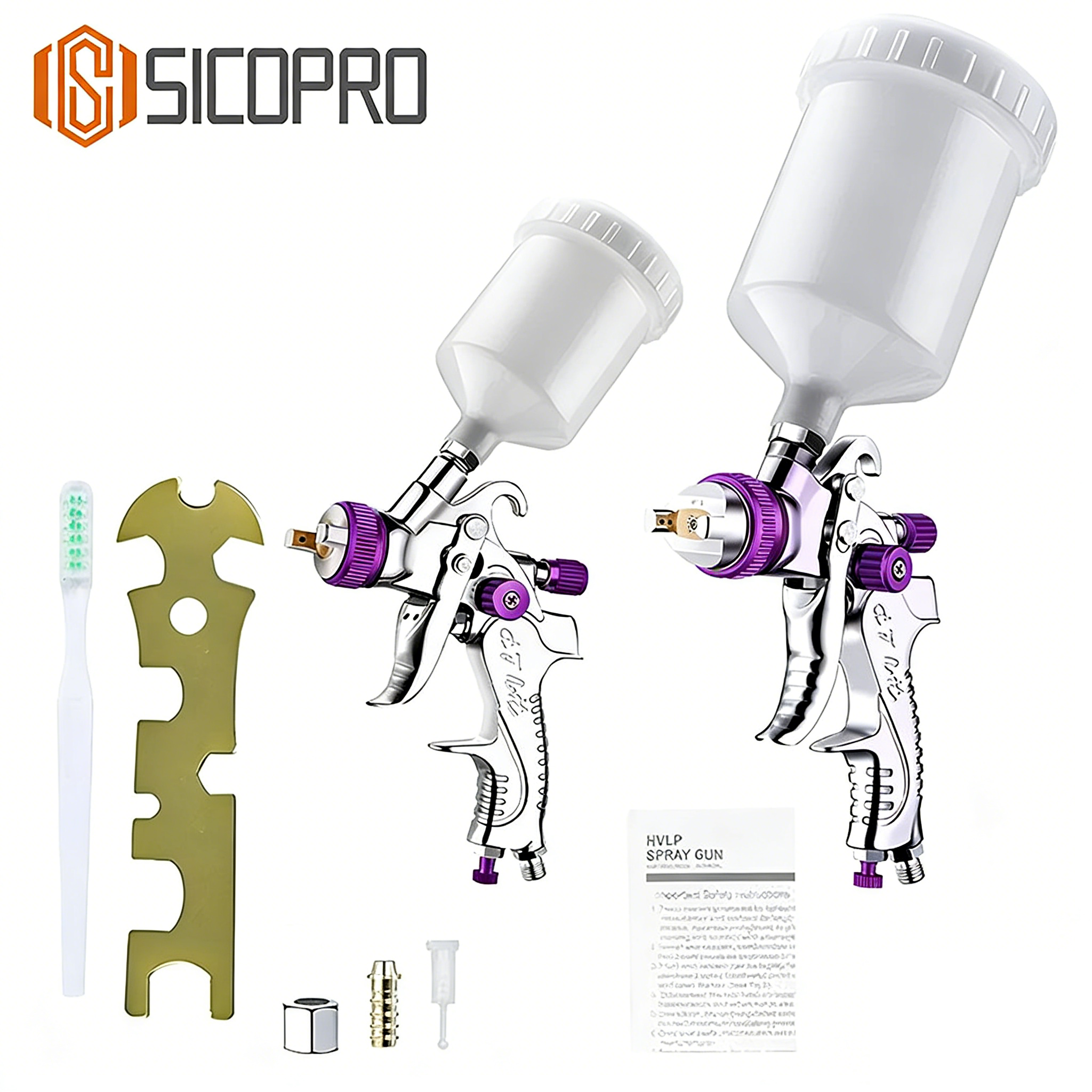 SICOPRO SK-2008 LVLP Automotive Refinishing Spray Gun Kit – Dual Size, High Precision