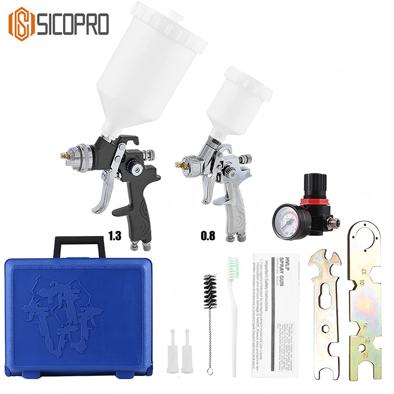 LVLP Spray Gun Kit with 1.3mm and 0.8mm Nozzles - Automotive & Furniture Refinish