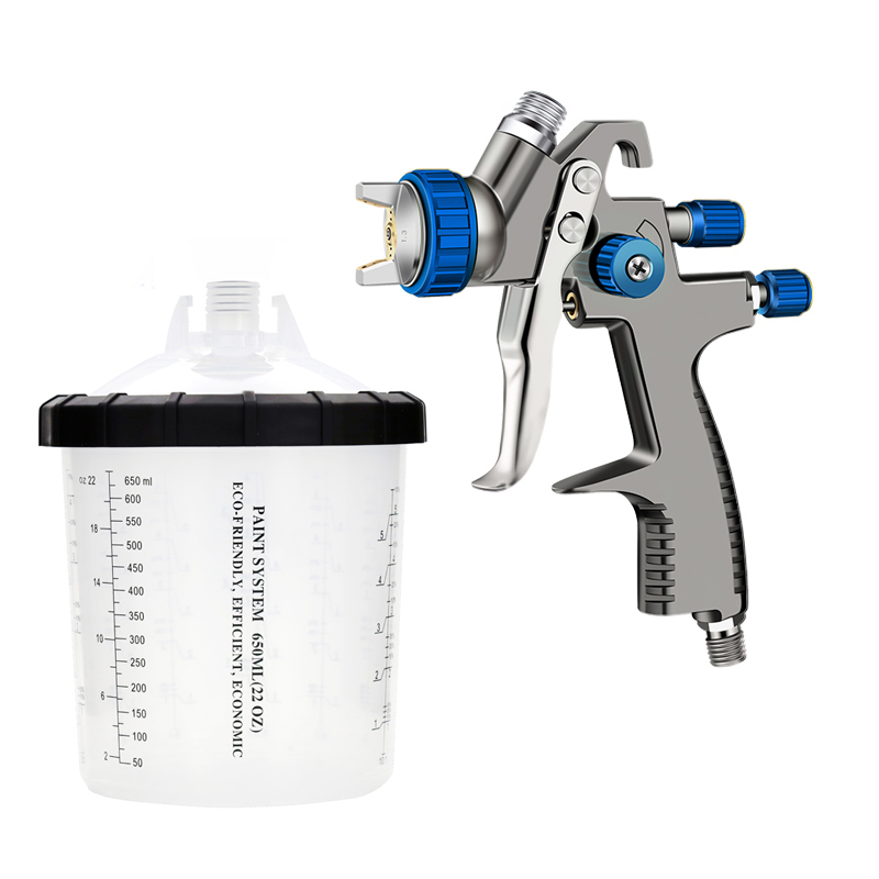 LVLP Gravity Spray Gun with 650ml PPS Cup System – Eco-Friendly Paint Sprayer with Precision Blue Controls for Automotive & Industrial Use
