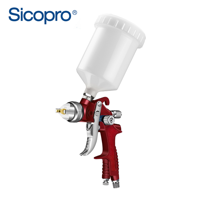Professional LVLP Gravity Spray Gun – Chrome Finish Paint Gun with Blue Precision Controls for Automotive & Woodworking