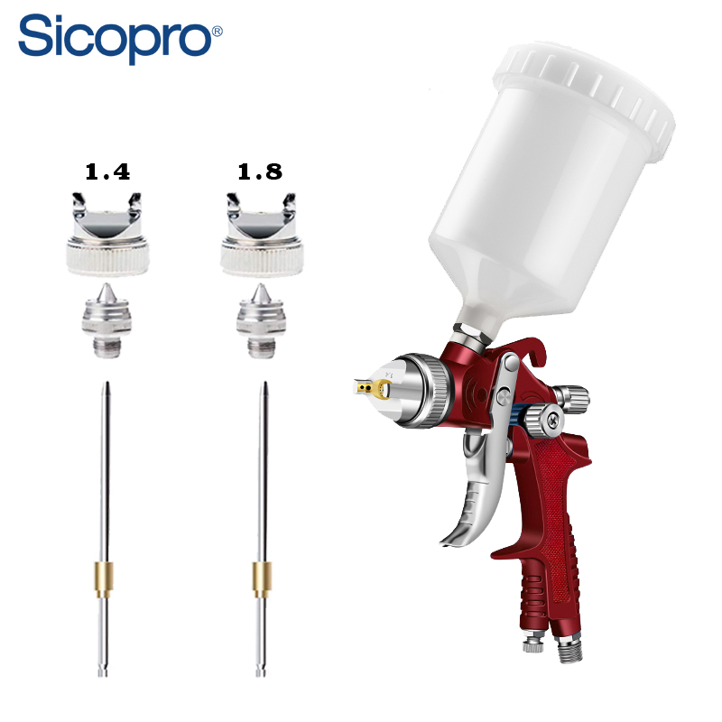 Professional LVLP Gravity Spray Gun – Chrome Finish Paint Gun with Blue Precision Controls for Automotive & Woodworking