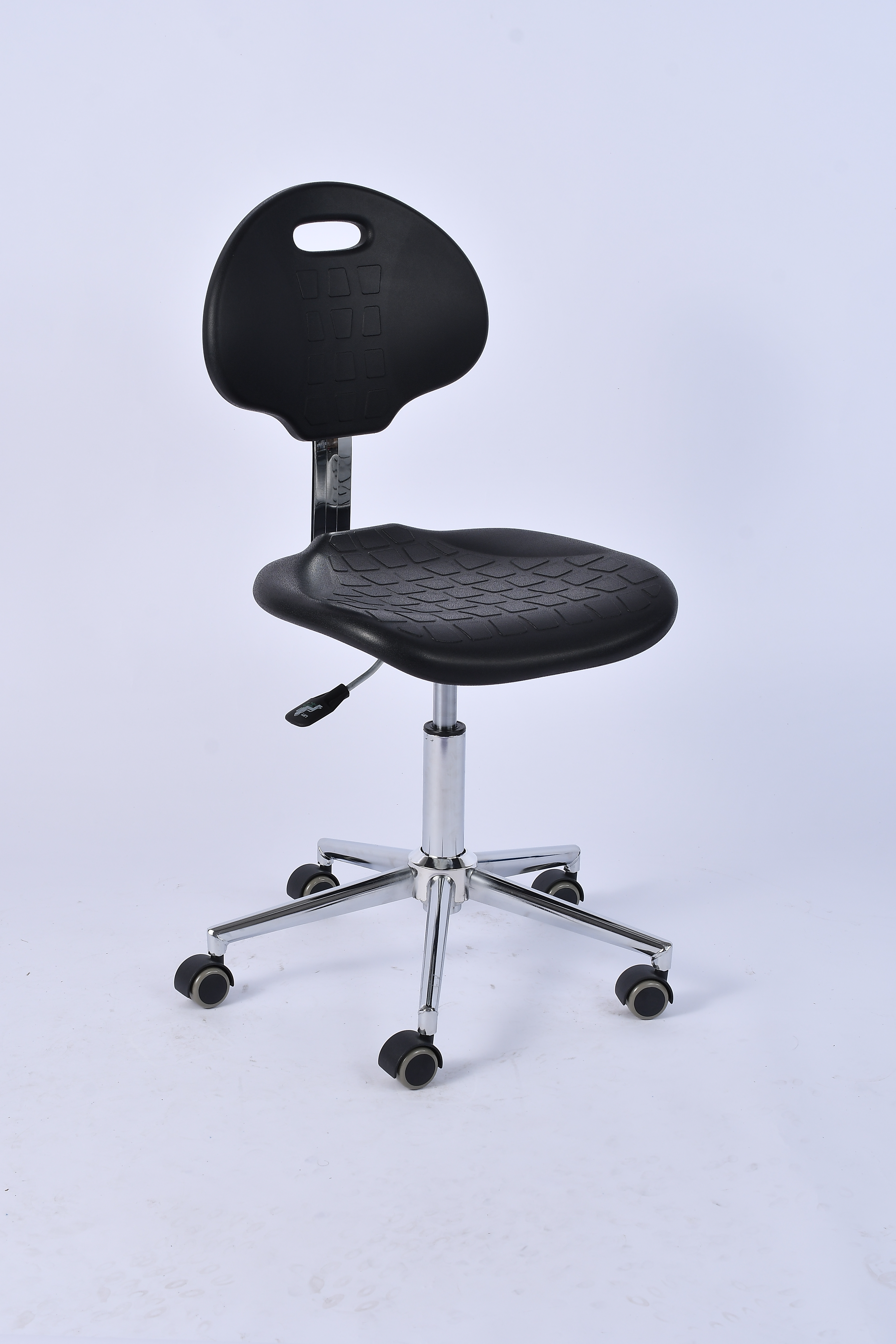Industrial Polyurethane and Chrome Foot Ring with Adjustable Casters Laboratory Chair
