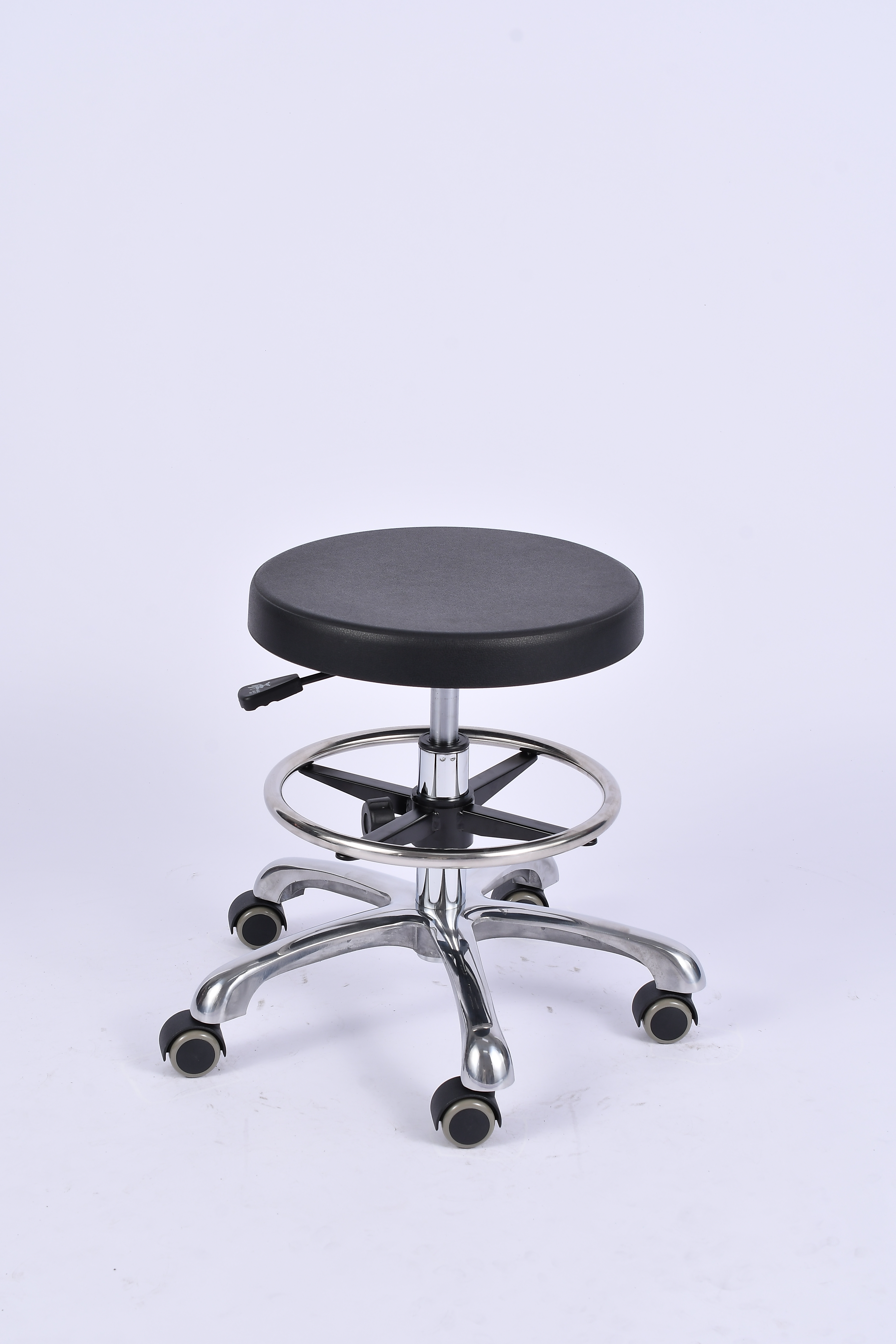 Industrial Polyurethane Adjustable with Casters and Chrome Foot Ring Laboratory Stool