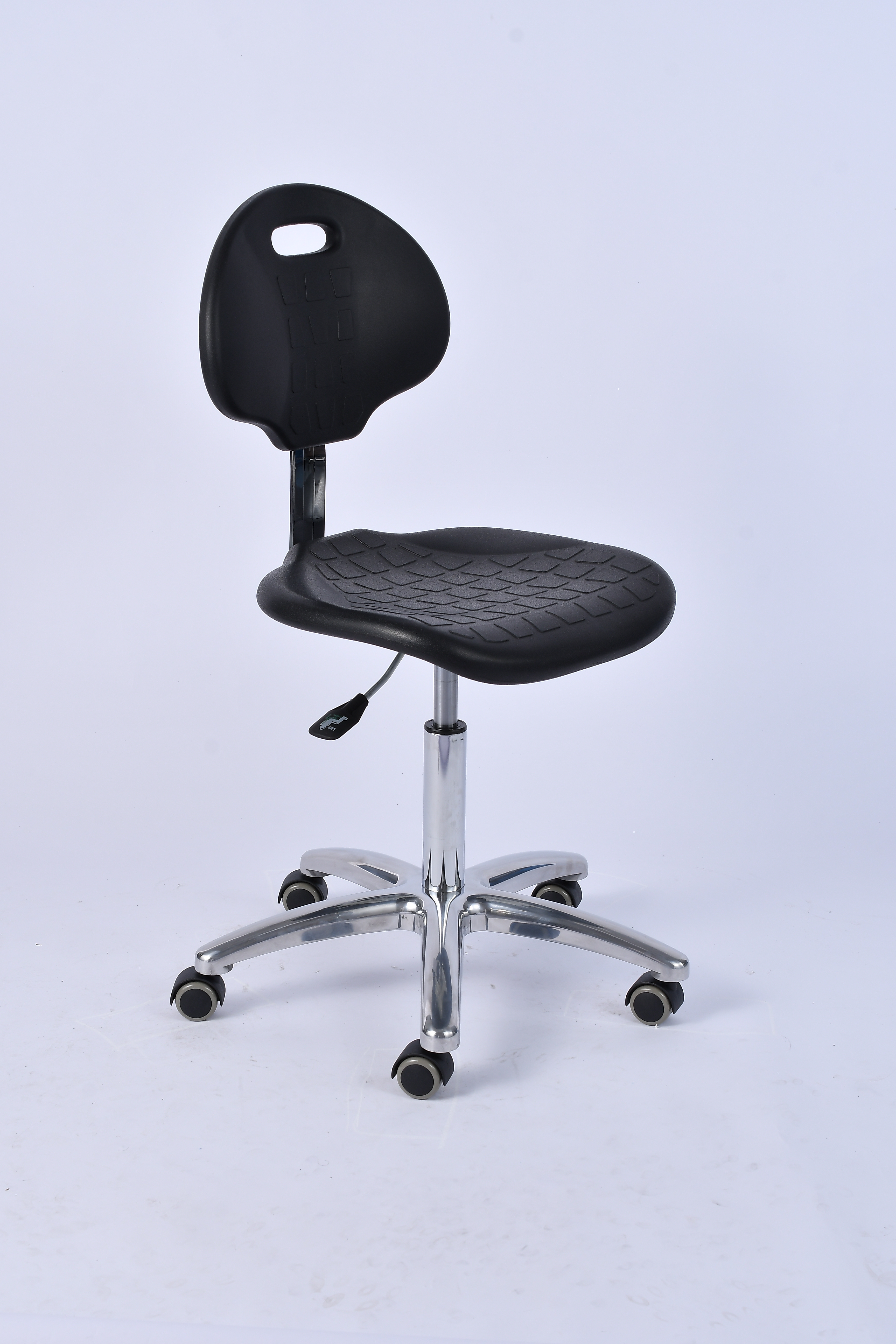 Industrial Polyurethane and Chrome Foot Ring with Adjustable Casters Lab Seating