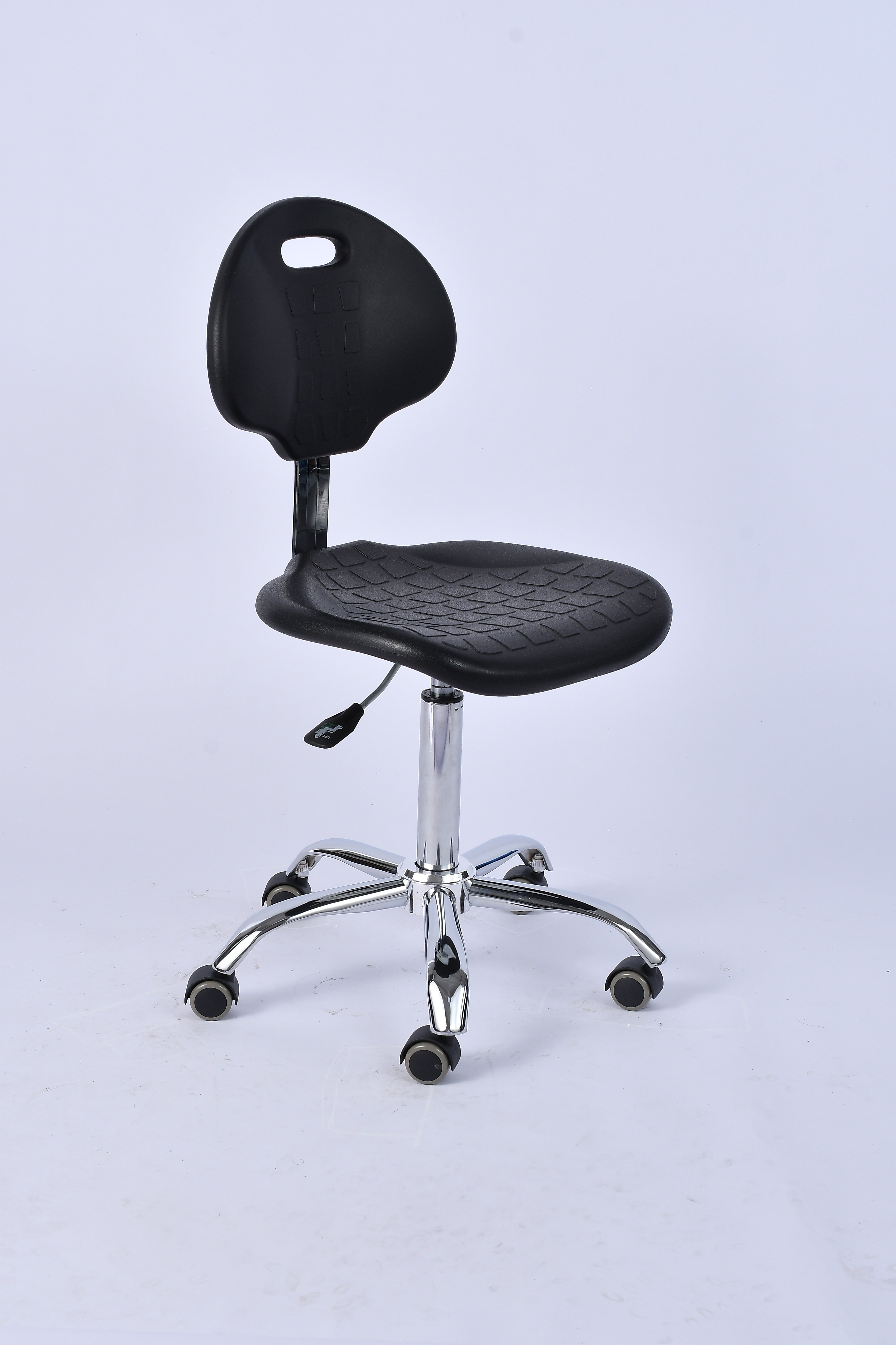 Industrial Polyurethane Casters and Adjustable Chrome Foot Ring Lab Seating
