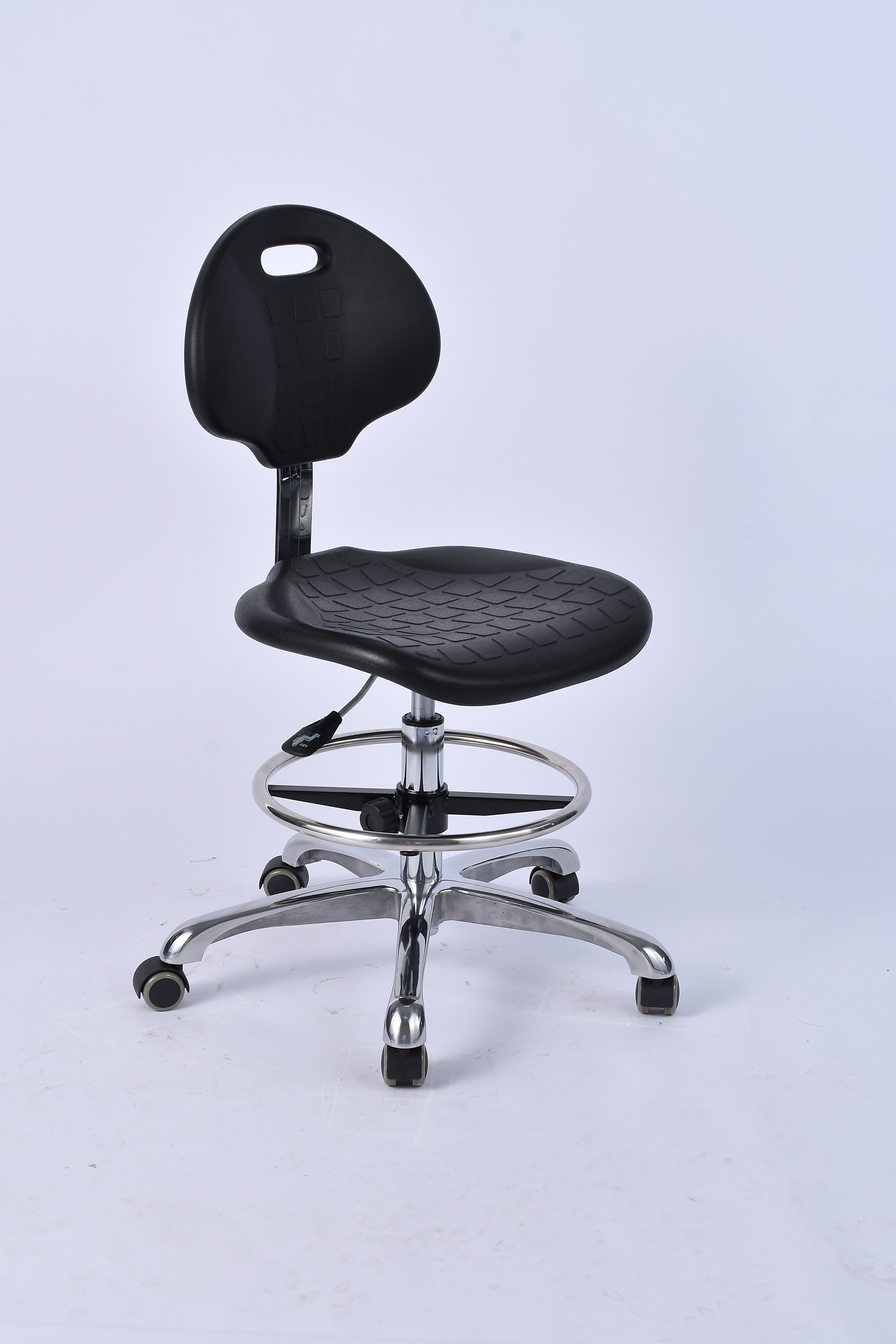Industrial Polyurethane Adjustable with Chrome Foot Ring and Casters Laboratory Chair