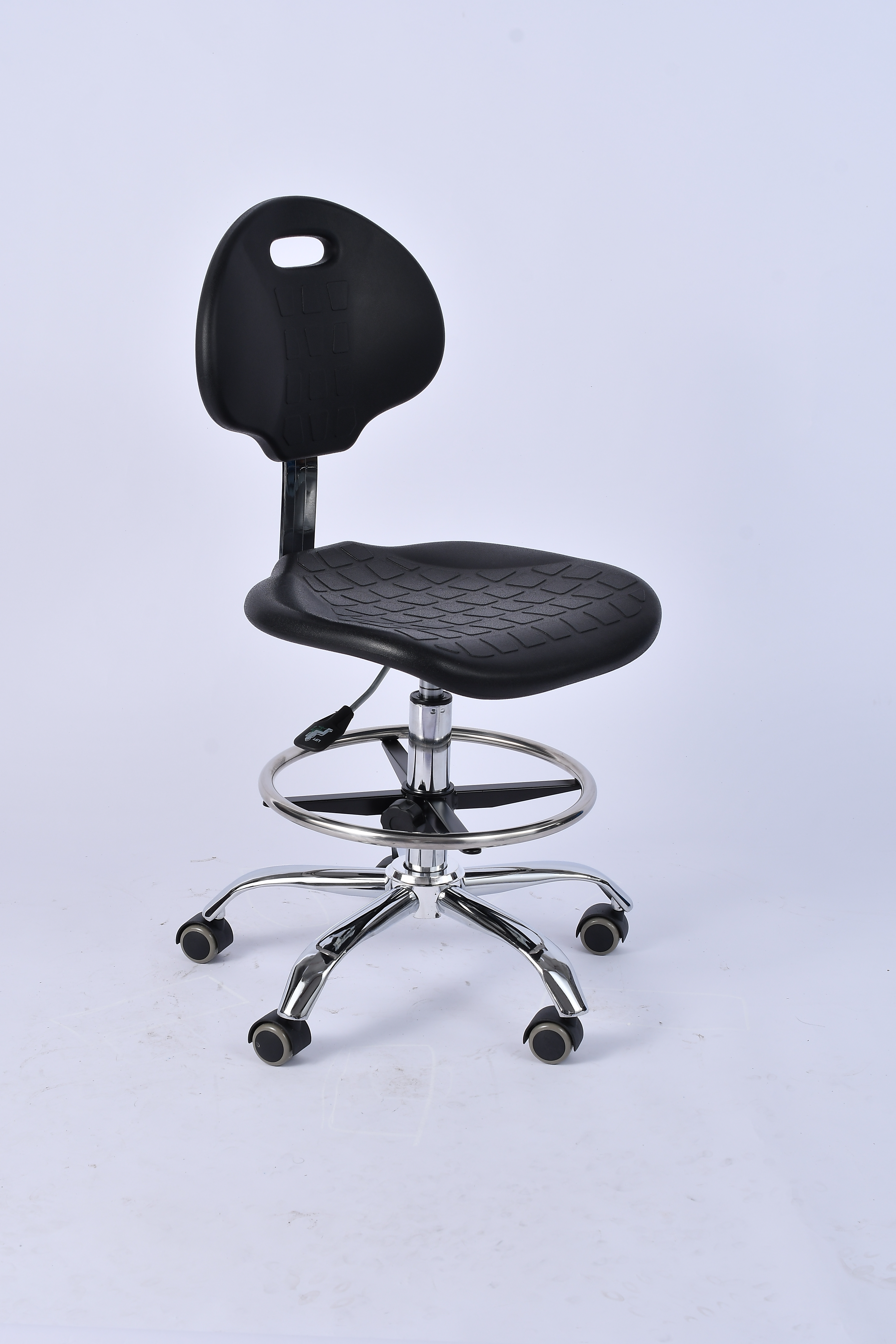 Industrial Polyurethane Adjustable with Chrome Foot Ring and Casters Laboratory Seating