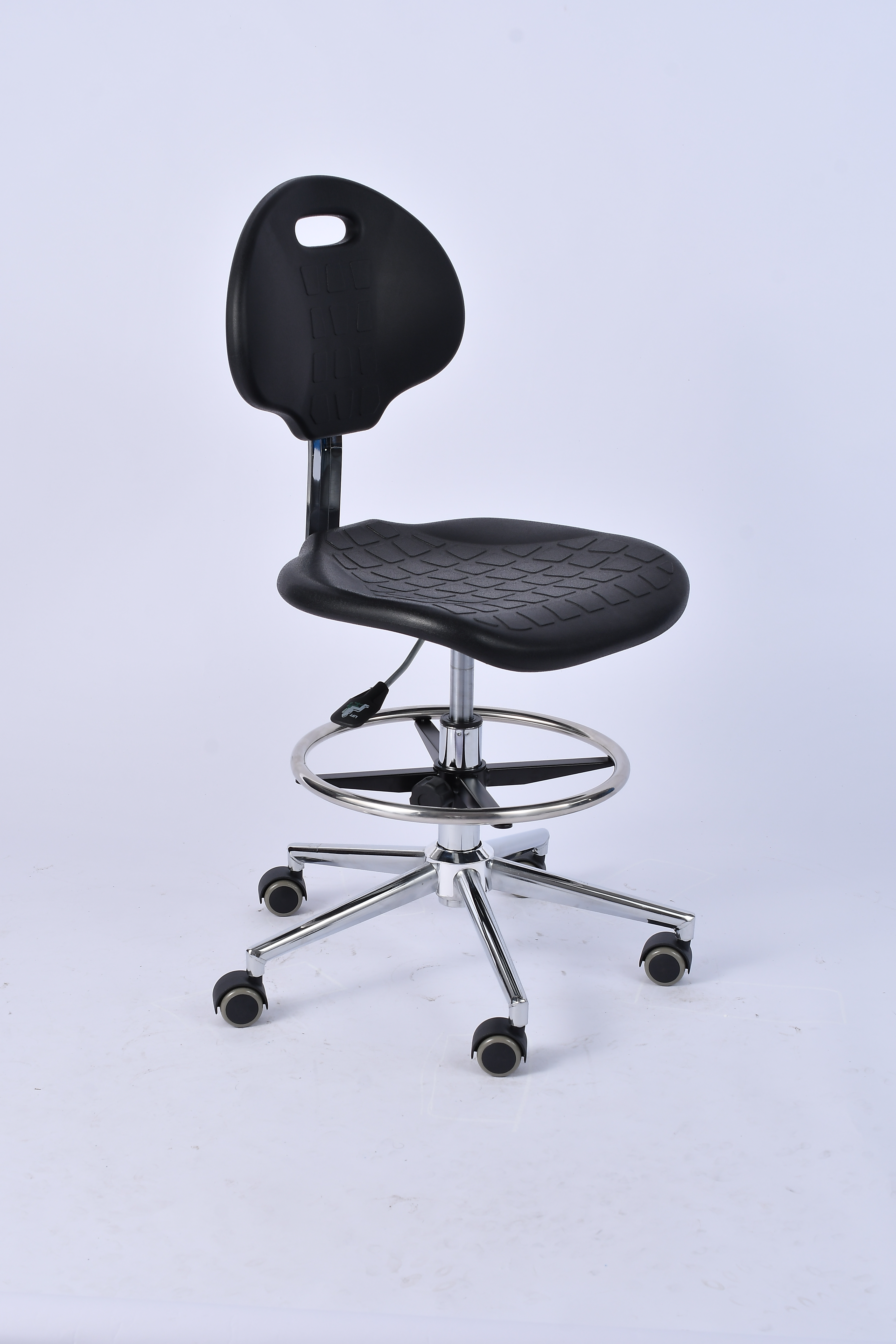 Industrial Polyurethane Adjustable with Chrome Foot Ring and Casters Lab Seating