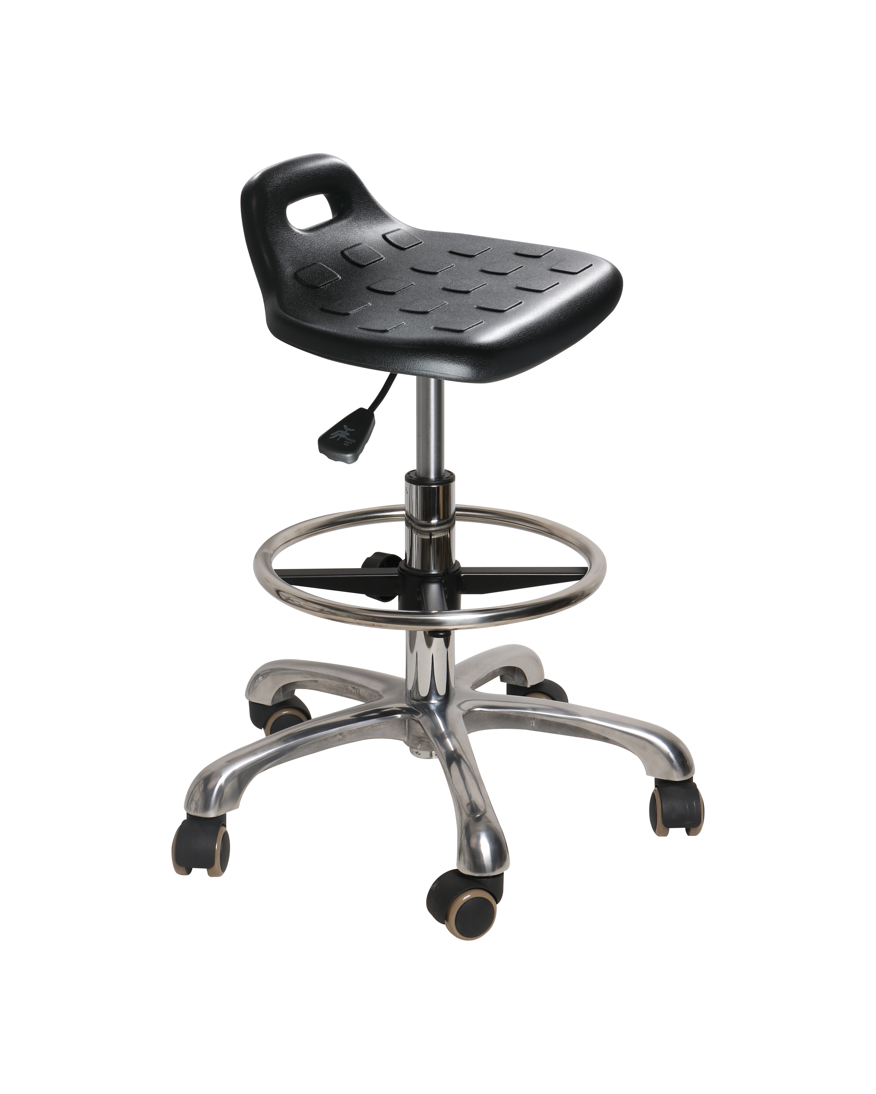 Industrial Polyurethane Chrome Foot Ring and Adjustable with Casters Laboratory Stool