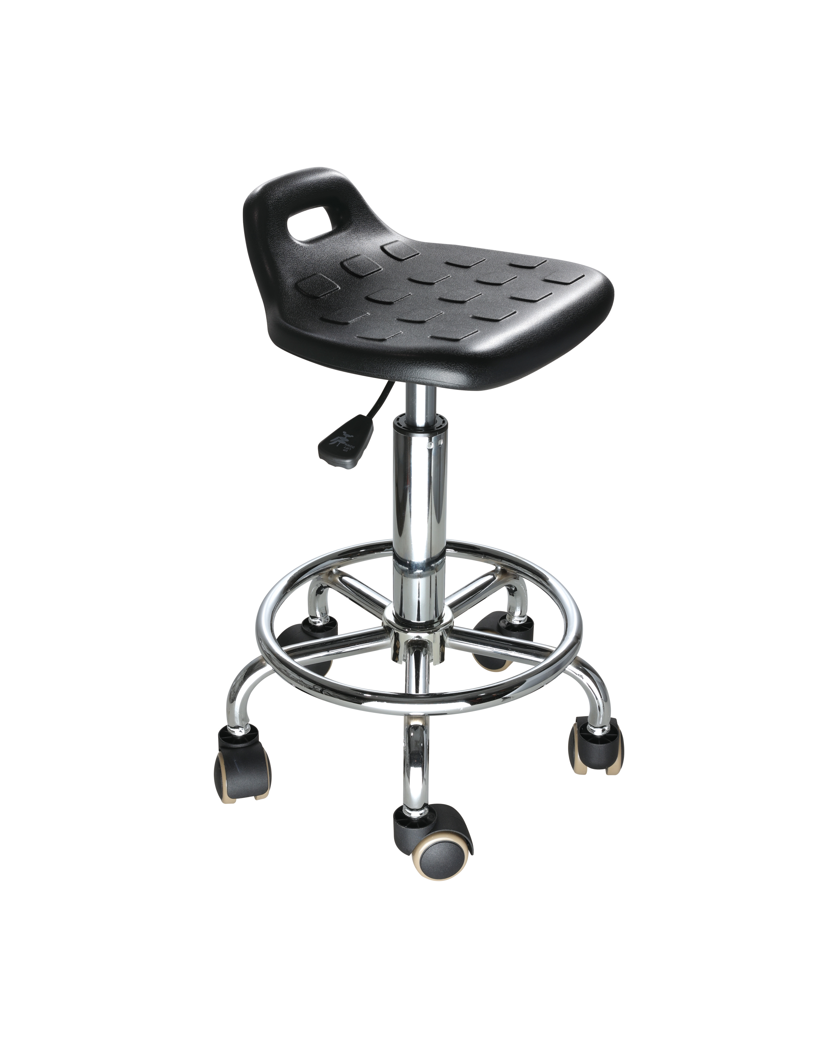 Industrial Polyurethane Chrome Foot Ring and Adjustable with Casters Lab Seating