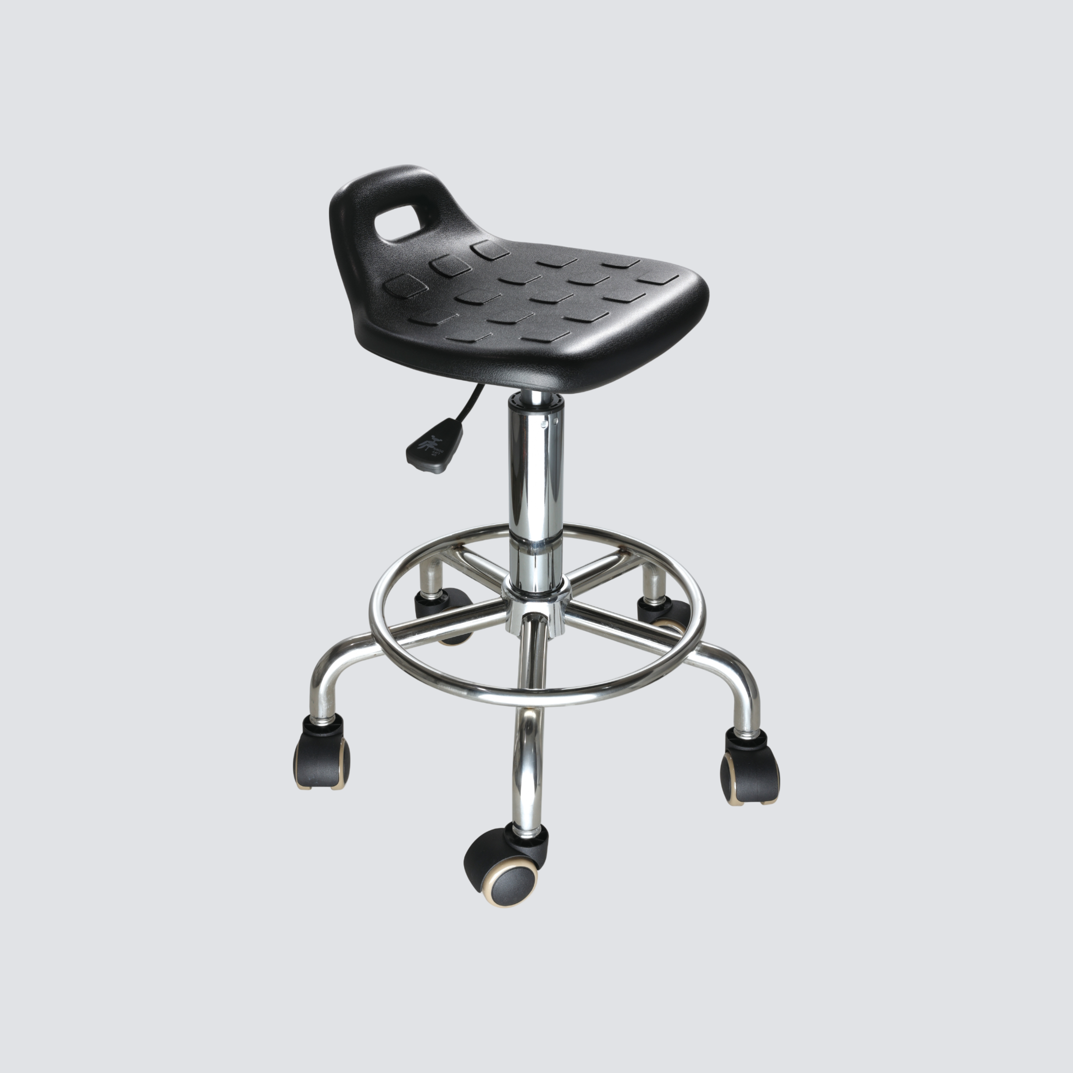 Industrial Polyurethane with Chrome Foot Ring Casters Adjustable Laboratory Chair