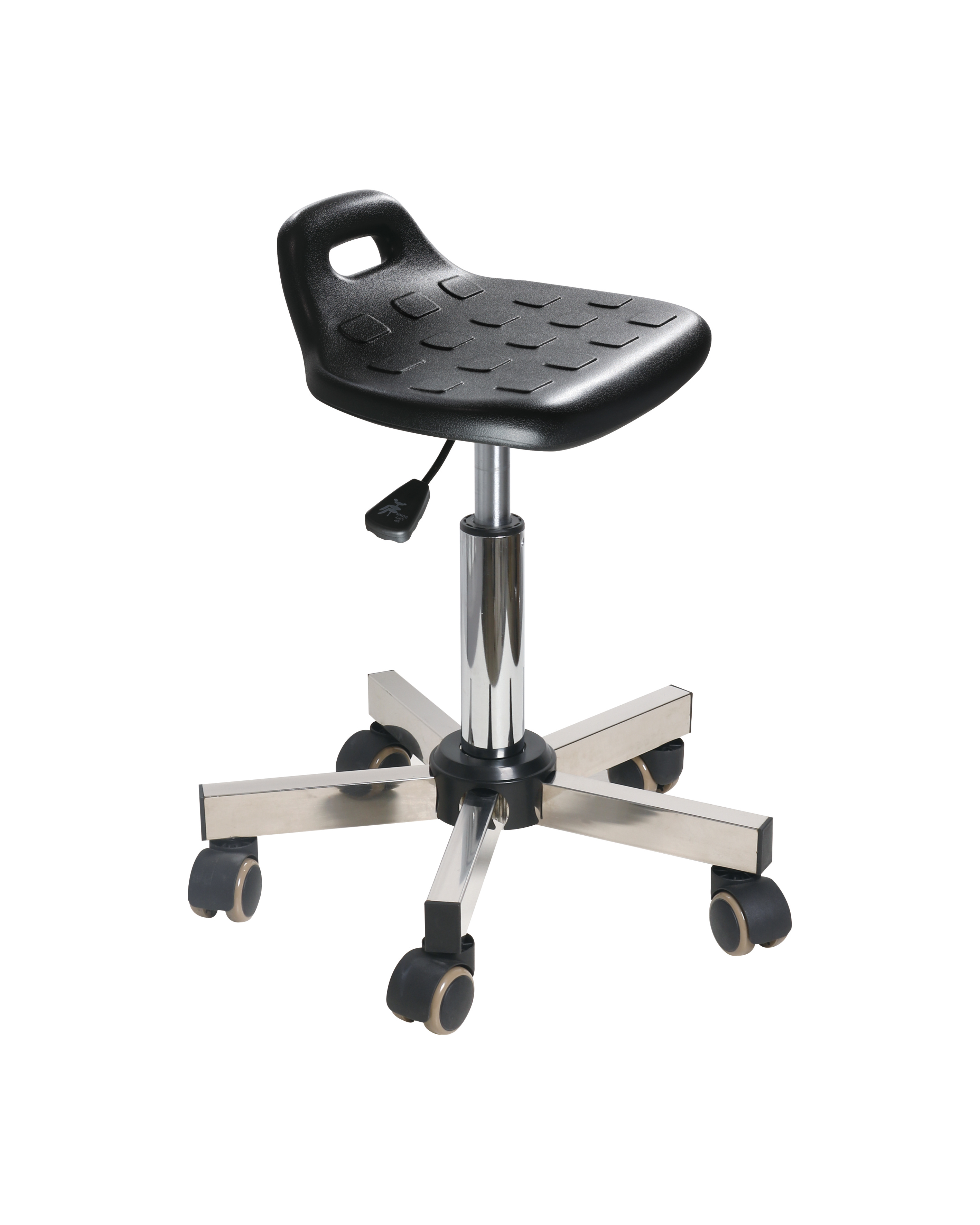 Industrial Polyurethane with Chrome Foot Ring and Casters Adjustable Laboratory Stool
