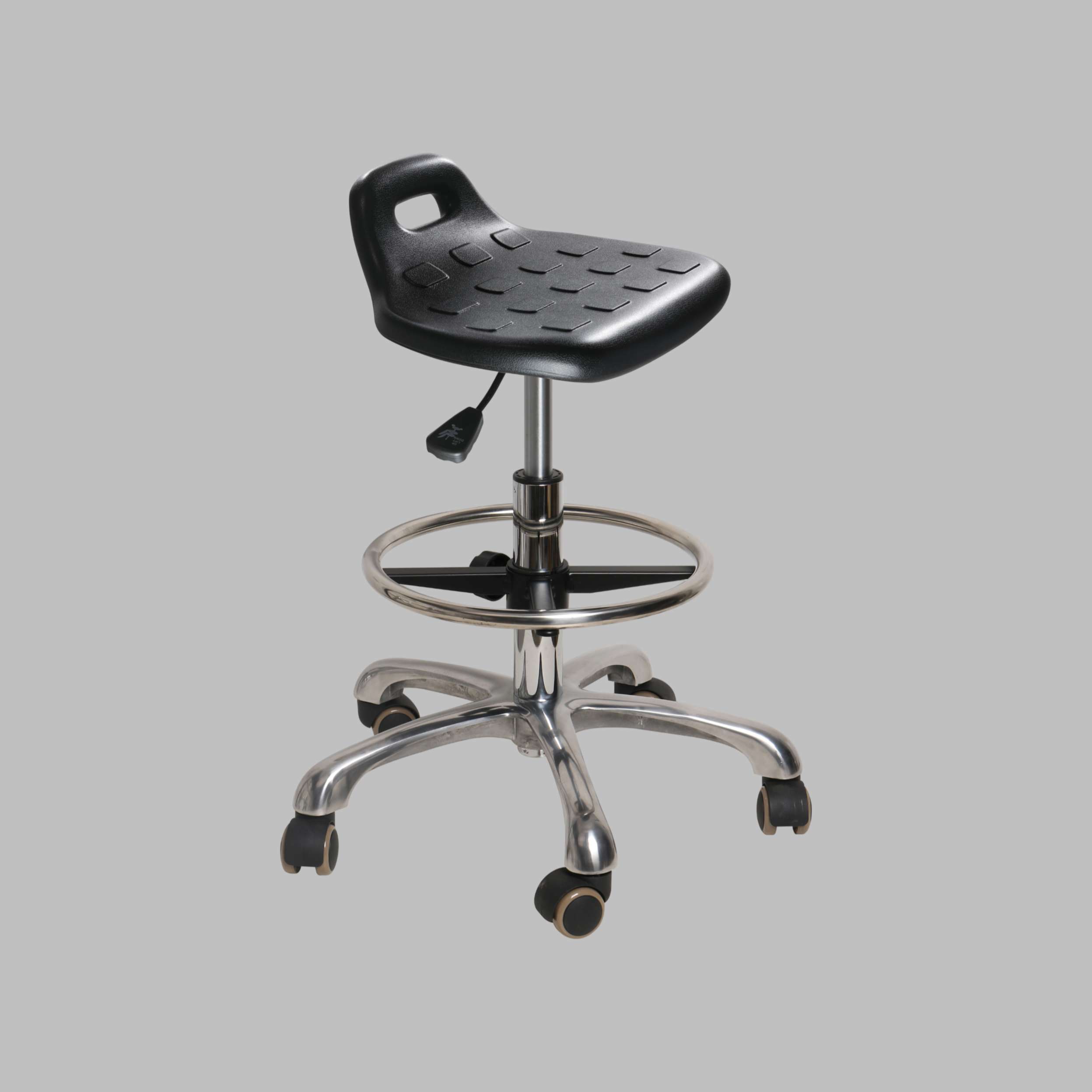Industrial Polyurethane Lab Stool Chrome Foot Ring Casters