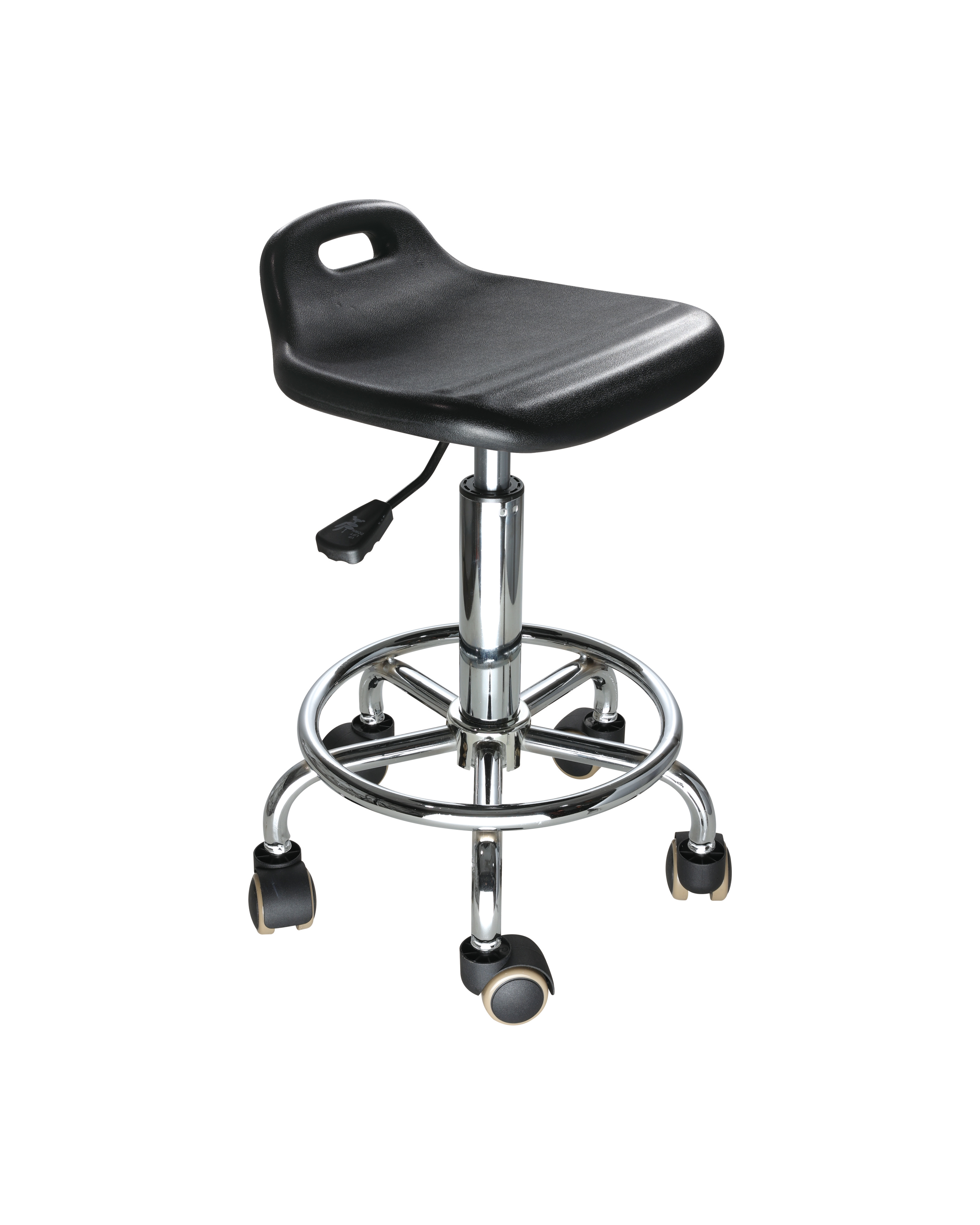 Industrial Polyurethane with Chrome Foot Ring and Casters Adjustable Lab Seating
