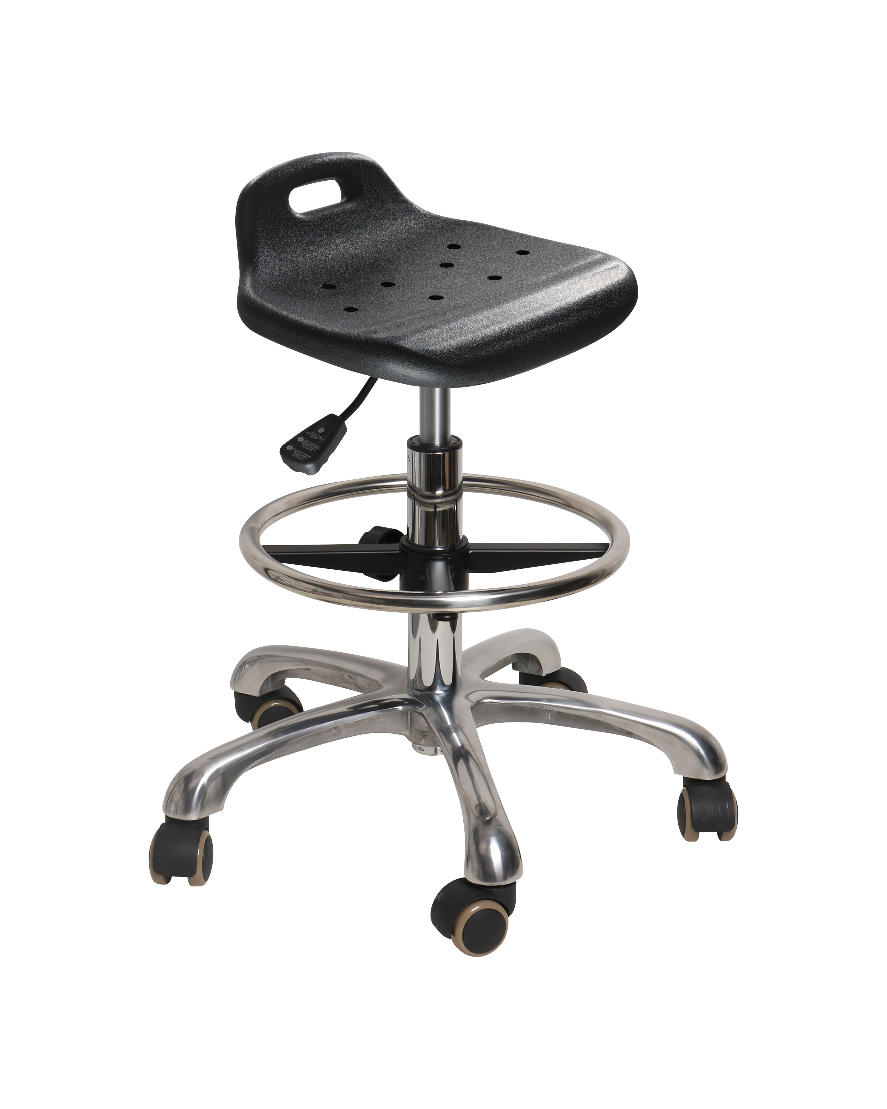 Industrial PU Adjustable Chair with Chrome Foot Ring and Rolling Casters Laboratory Chair